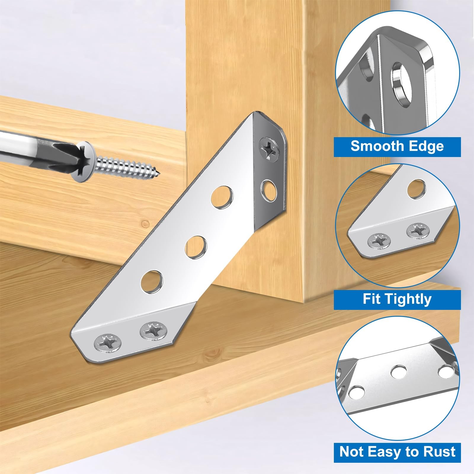 25 PCS Universal Stainless Steel Corner Brackets for Wood with 150 Screws