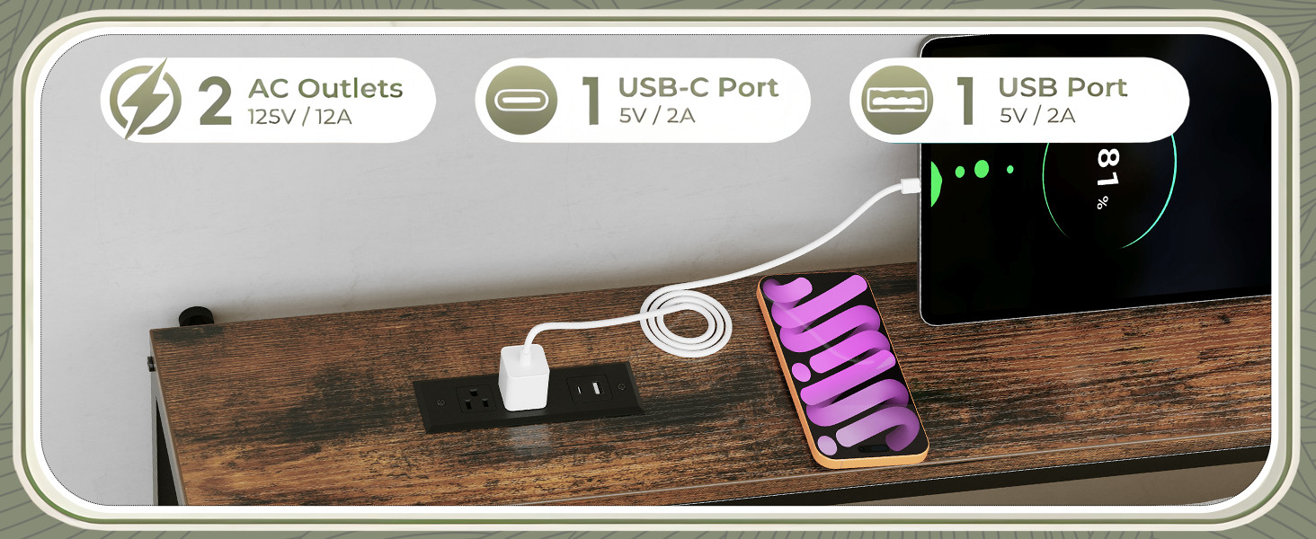 110.2″ Behind Couch Table Adjustable Height 23.8~34.8″ with 2 Charging Stations,