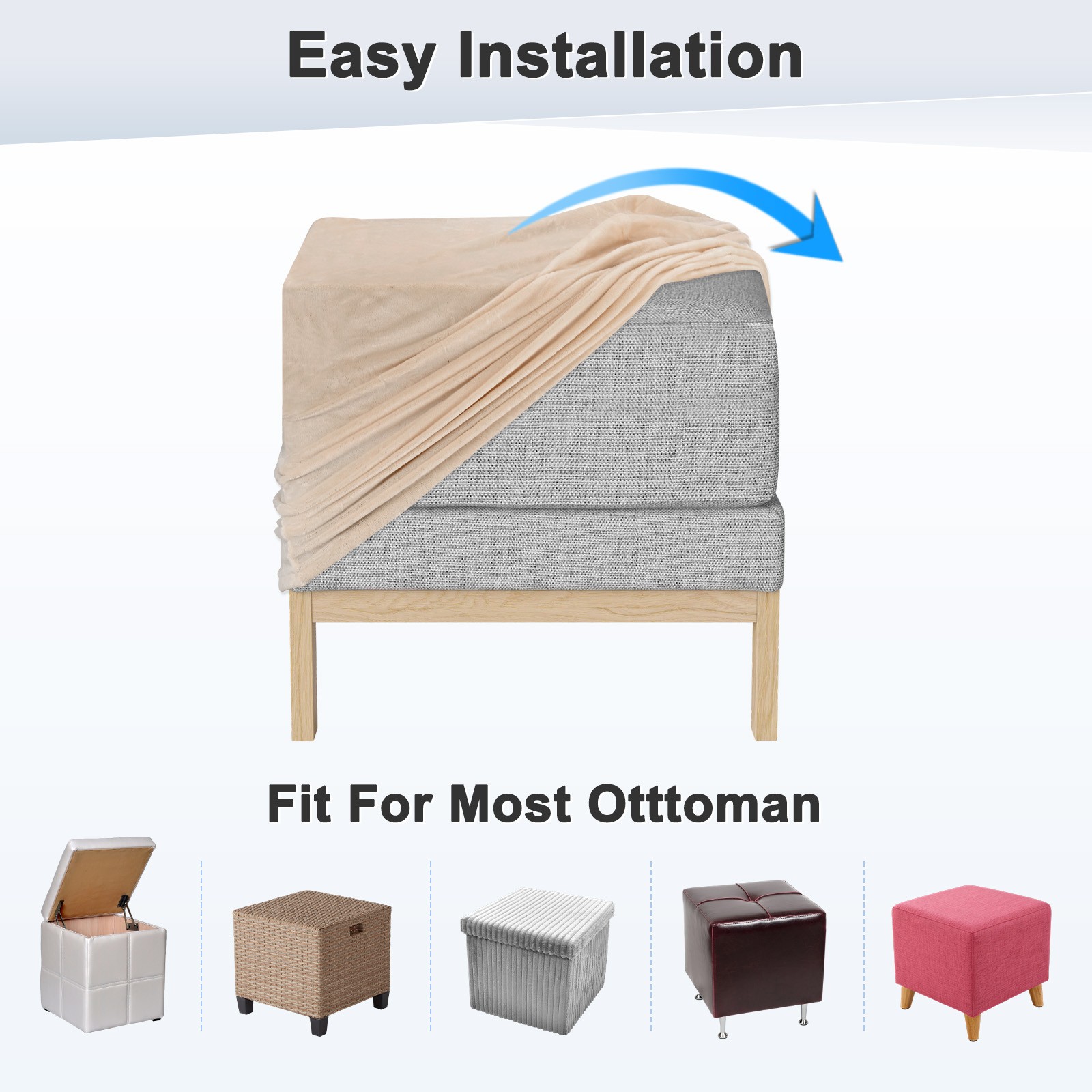 1-Pack 13″x13″x15″ Stretch Square Ottoman covers Footstool Protector Camel