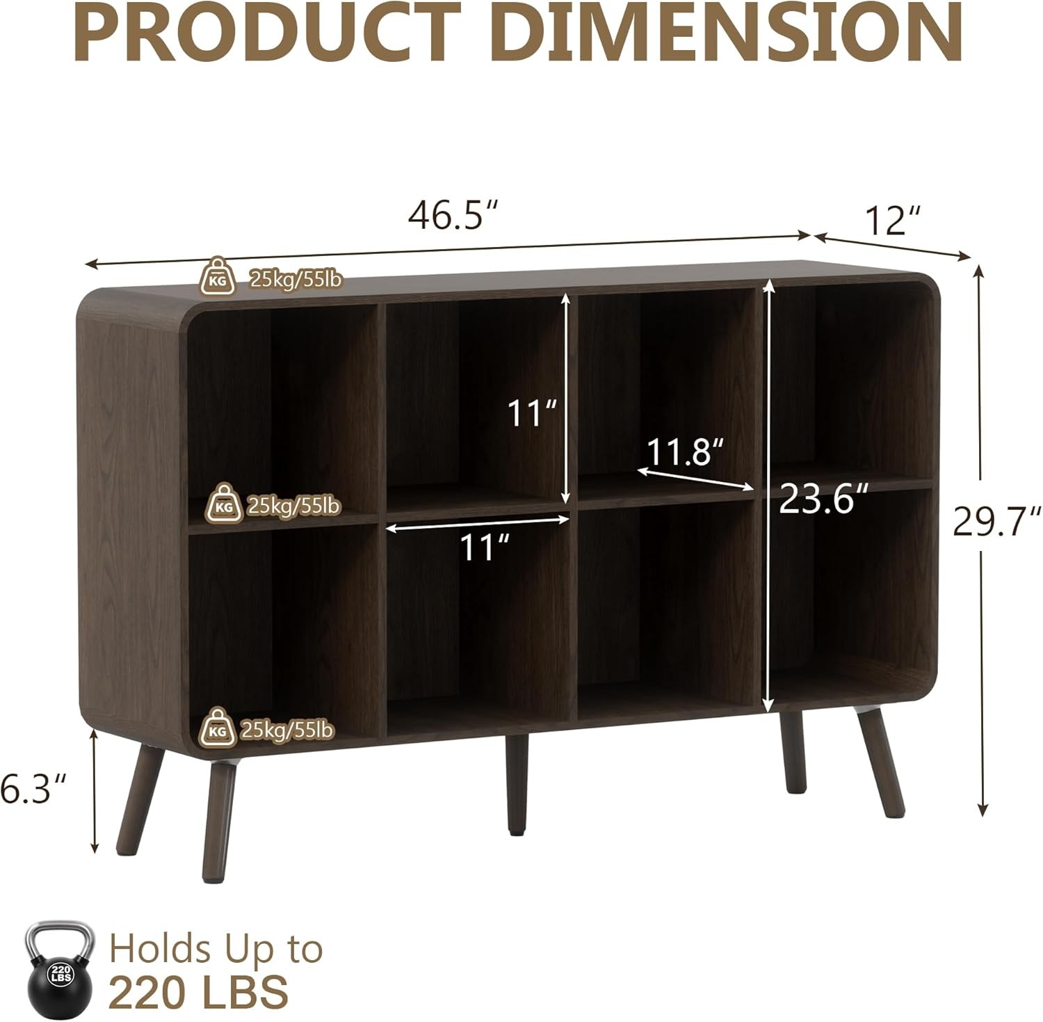 8 Cube Bookshelf – 46.5″ Wood Cube Bookcase with Legs, Open Cubby Bookshelves