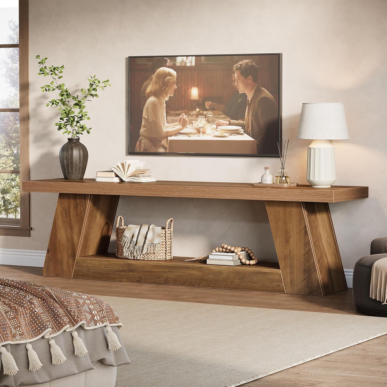 63 Inch TV Stand for 55-75-Inch TV, Farmhouse Entertainment Center Console Table
