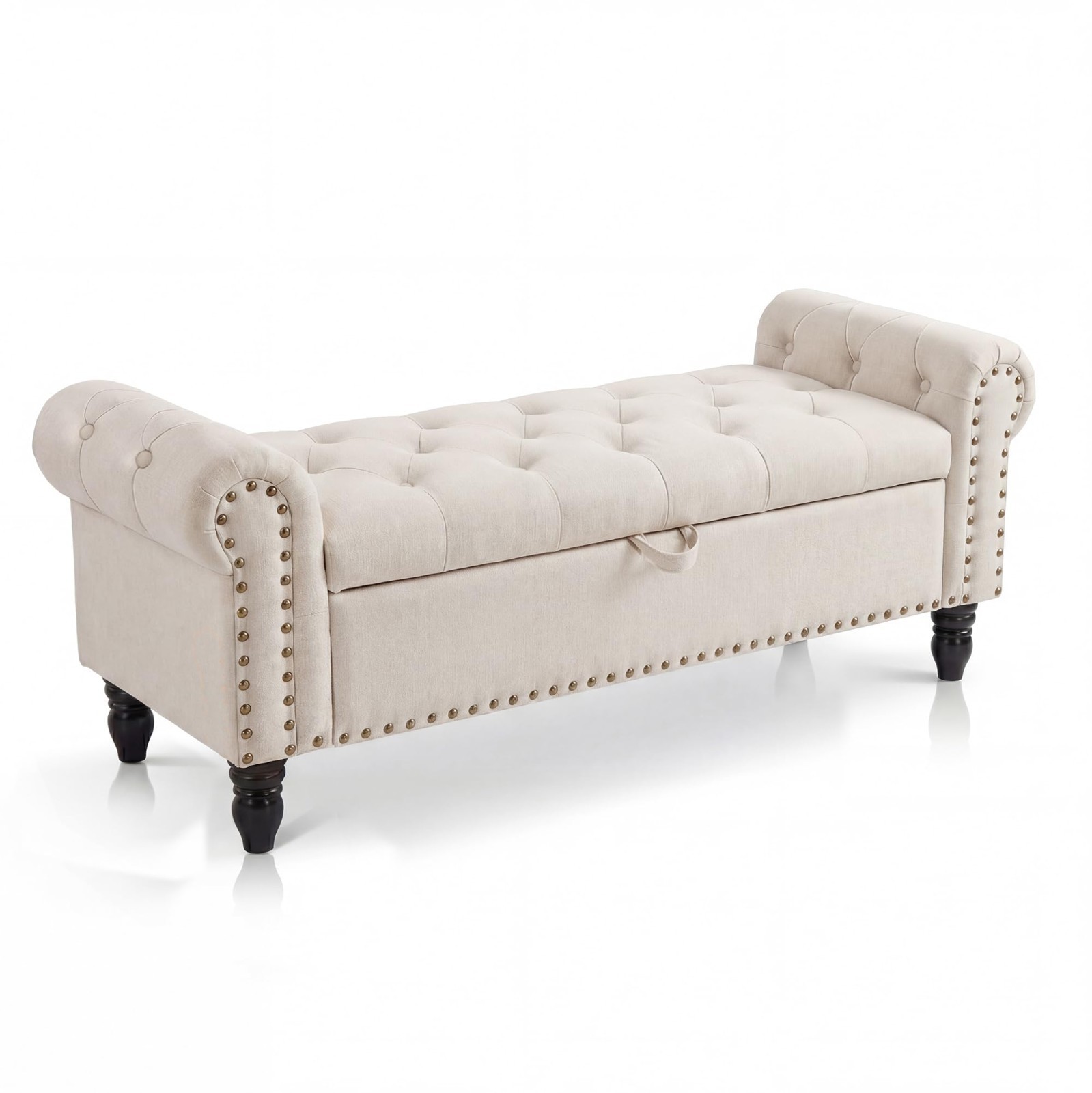 51in Bedroom Storage Bench for End of Bed,Upholstered Ottoman Bench w/Rolled Arm