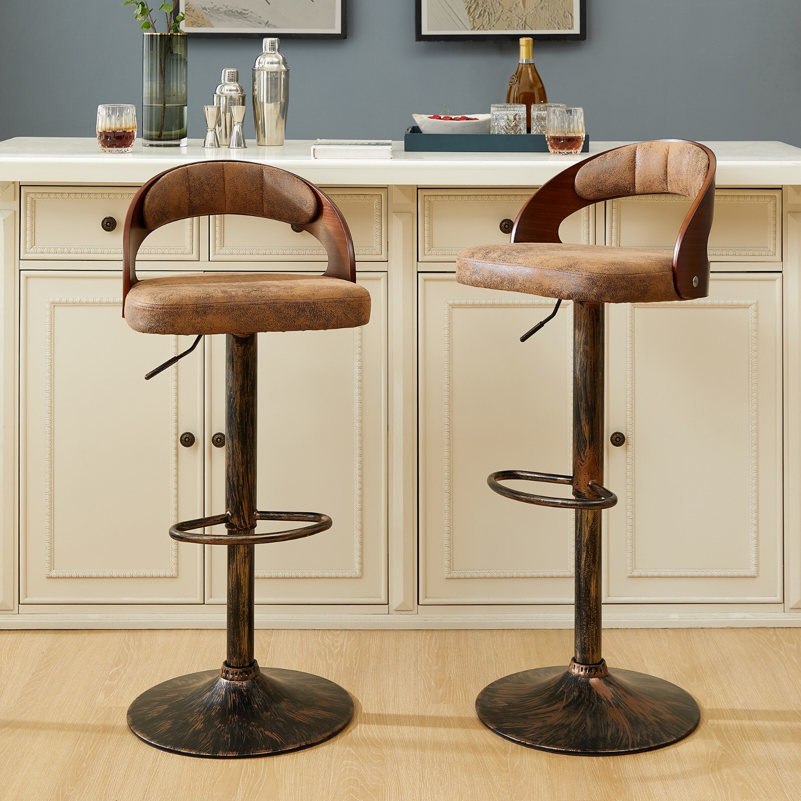 Set of 2 Bar Stools Swivel Adjustable Bar Chair Modern PU Leather Pub Bar Chair