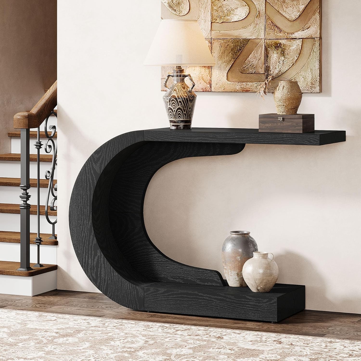 43.3″ Modern Console Table for Entryway,Wood C-Shaped Hallway Entry Accent Table
