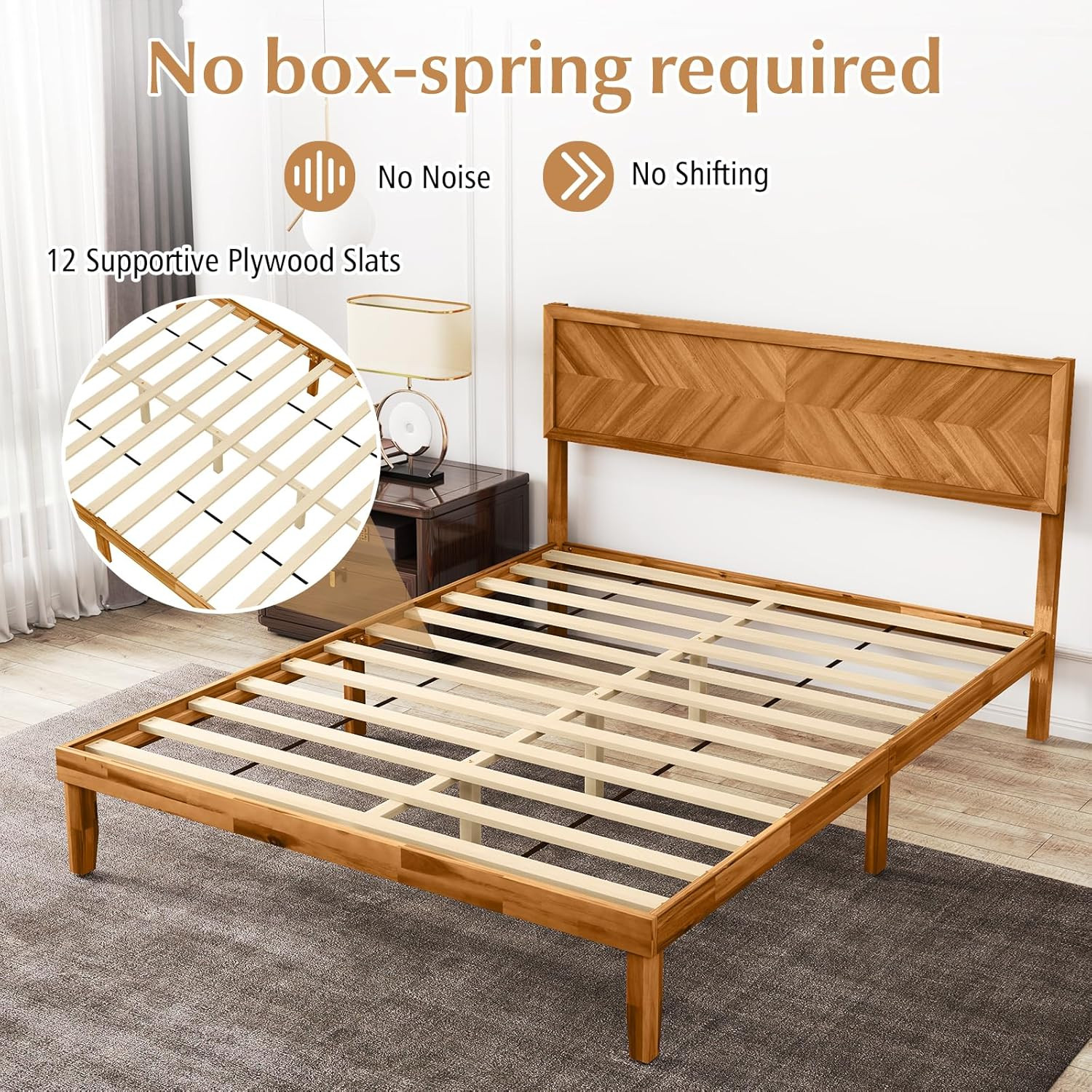 Queen Solid Wood Bed Frame with Stylish Headboard – Durable & Elegant