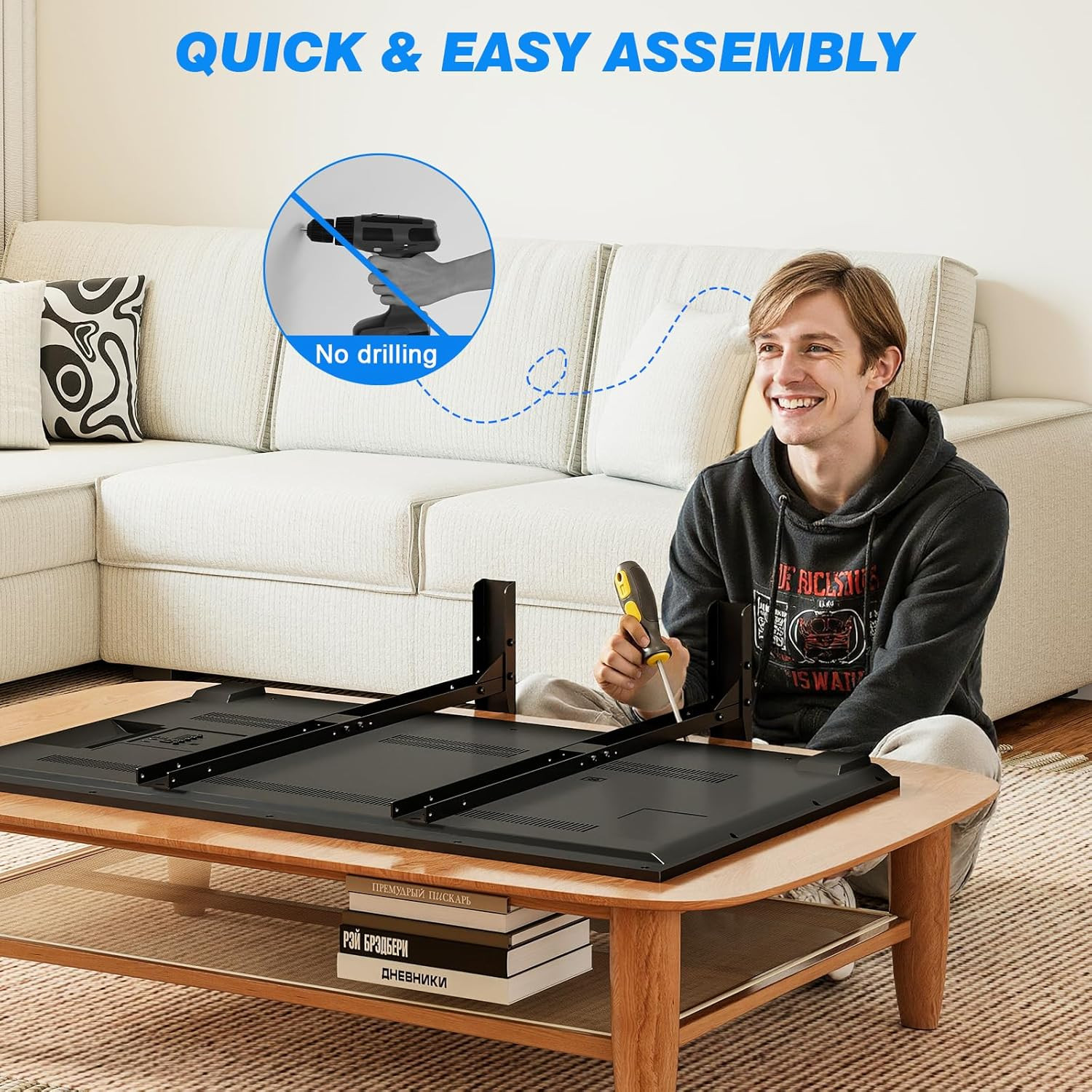 Universal TV Stand for 20-75 Inch Flat Curved Tvs, Height Adjustable Table Top T