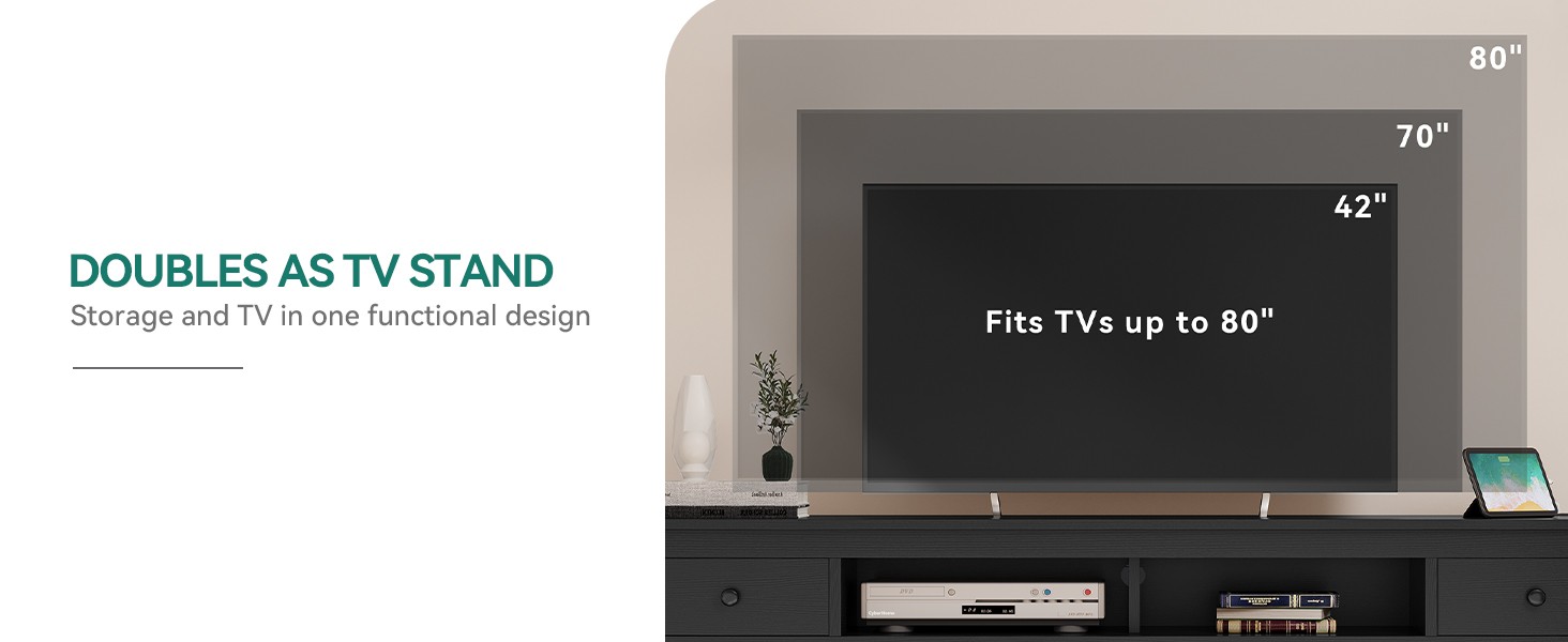 TV Stand for 75/80 Inch TV, Entertainment Center, TV Cabinet with Drawers and