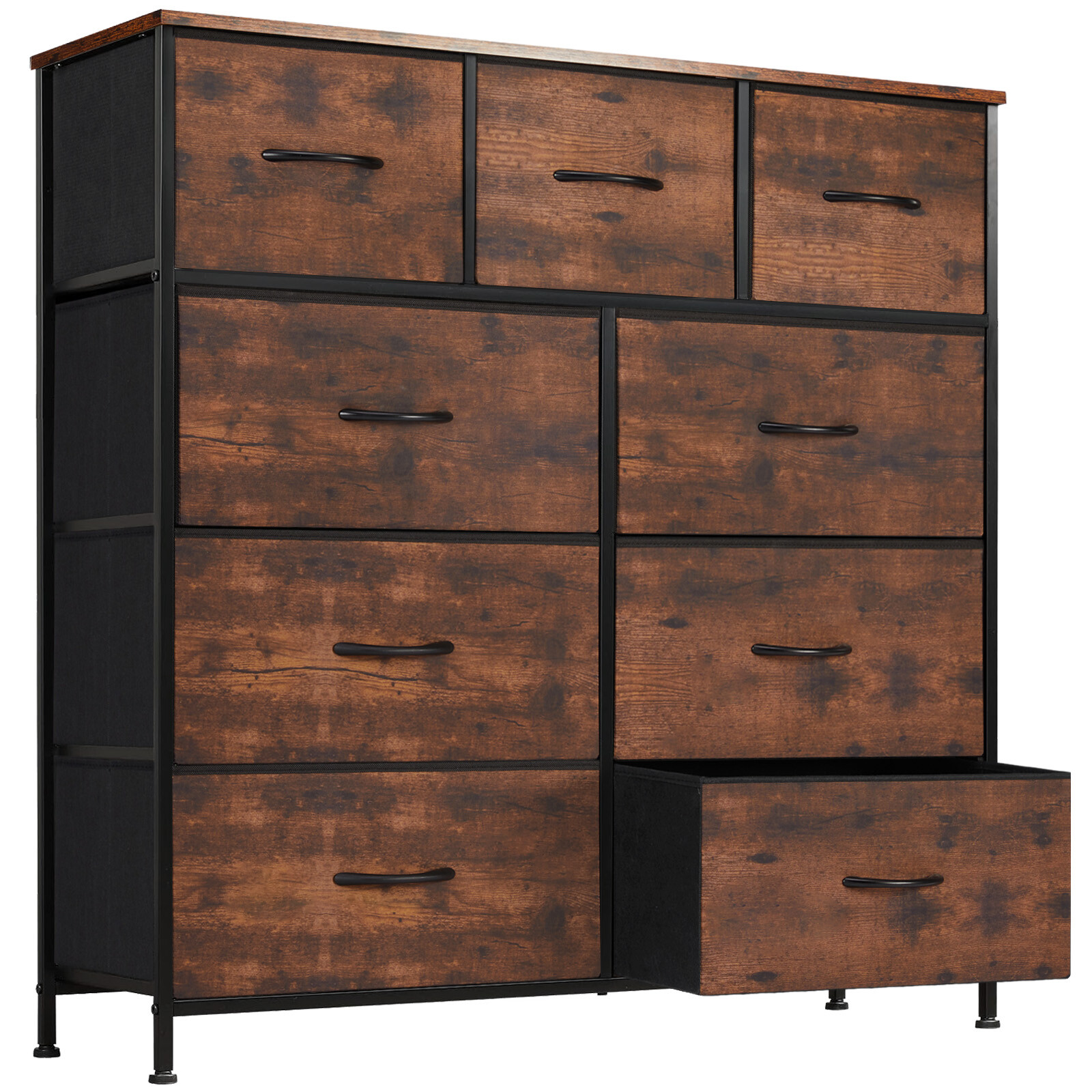 Wood Dresser 9 Fabric Drawer Storage Dresser for Bedroom Chest Storage Tower