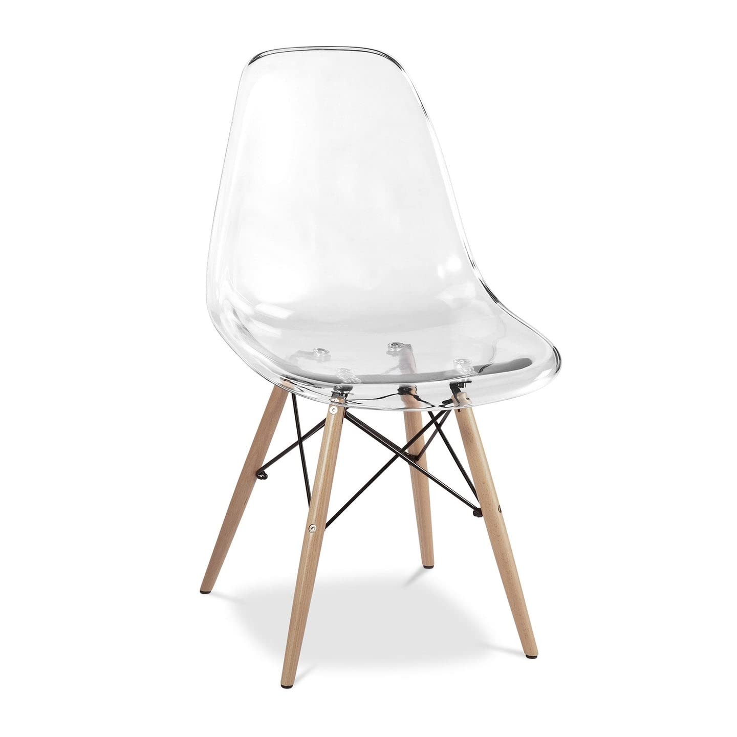 Maklaine 17.5 inches Plastic and Wood Dining Chairs in Clear (Set of 2)