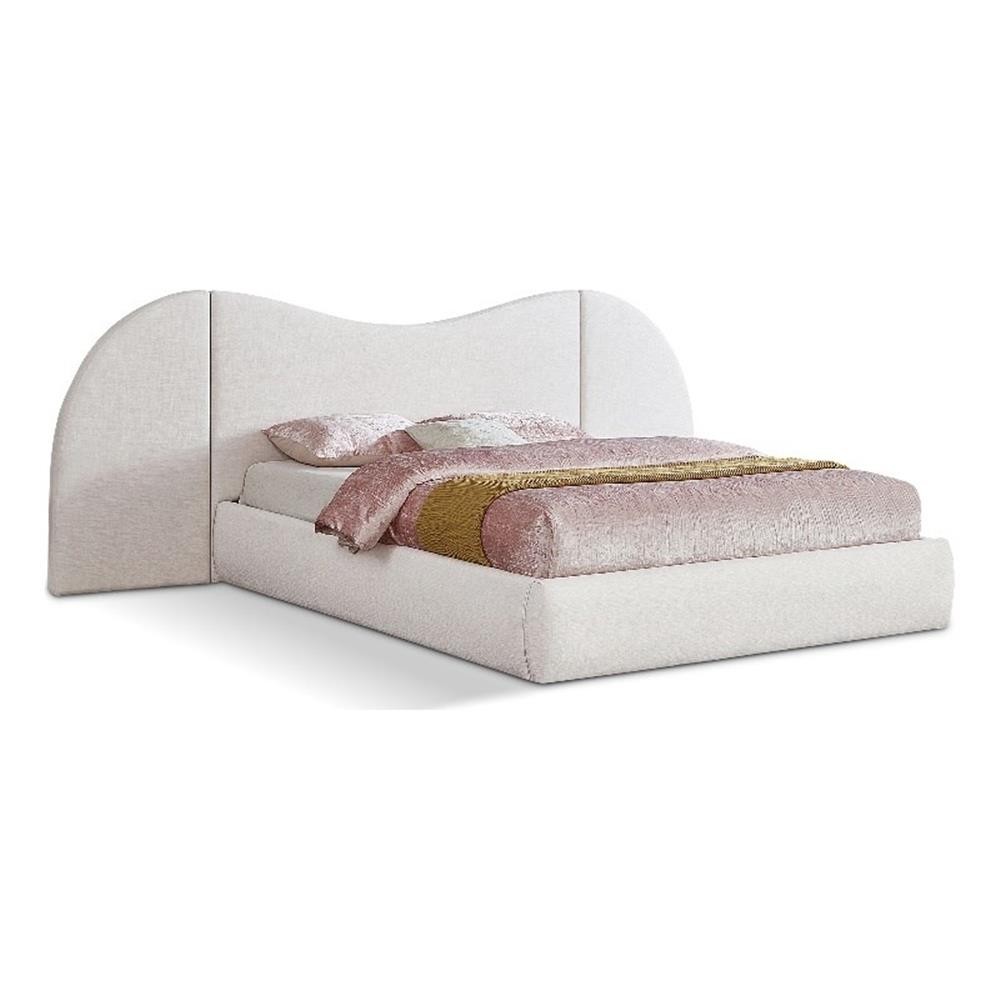 Meridian Furniture Everest Cream Linen Textured Fabric King Bed