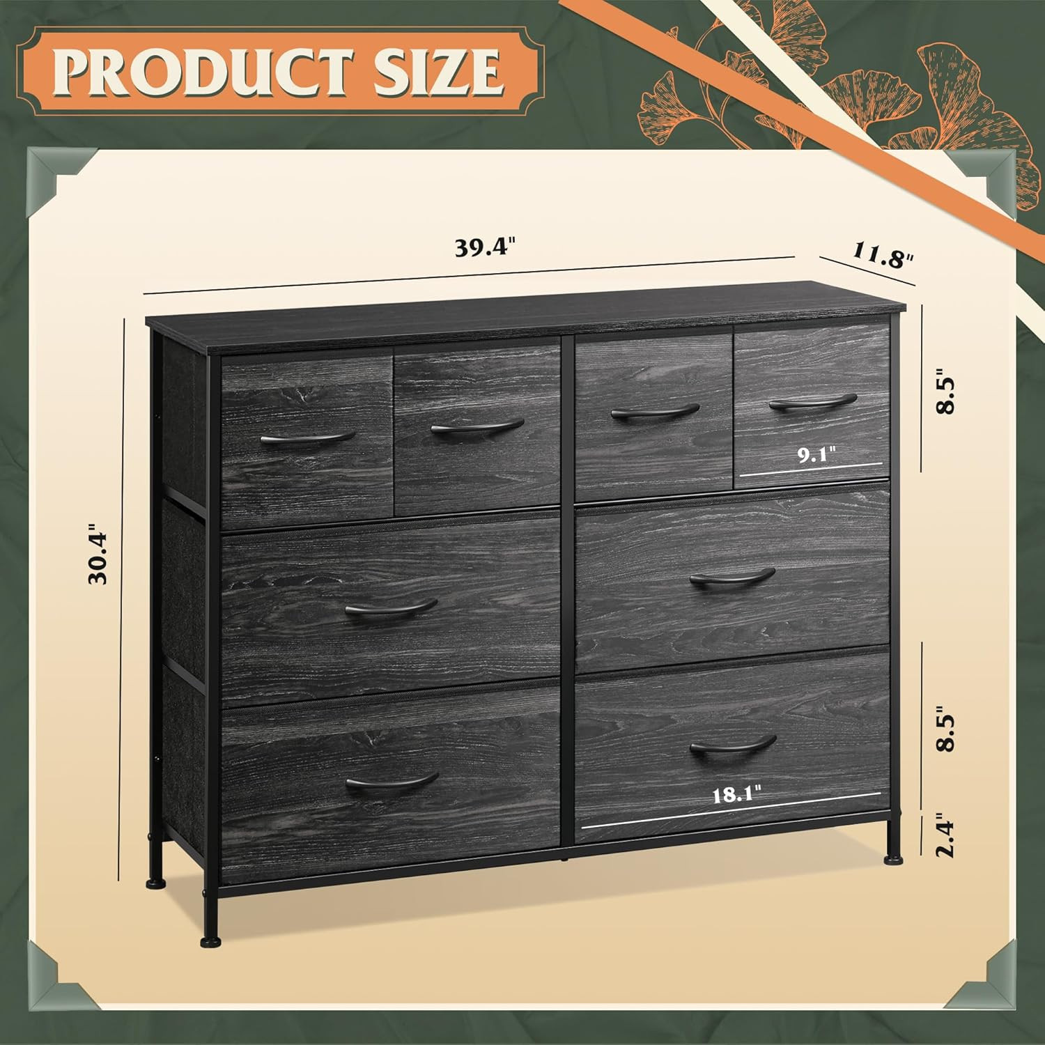 Dresser for Bedroom with 8 Drawers, Wide Fabric Dresser for Storage and Organiza