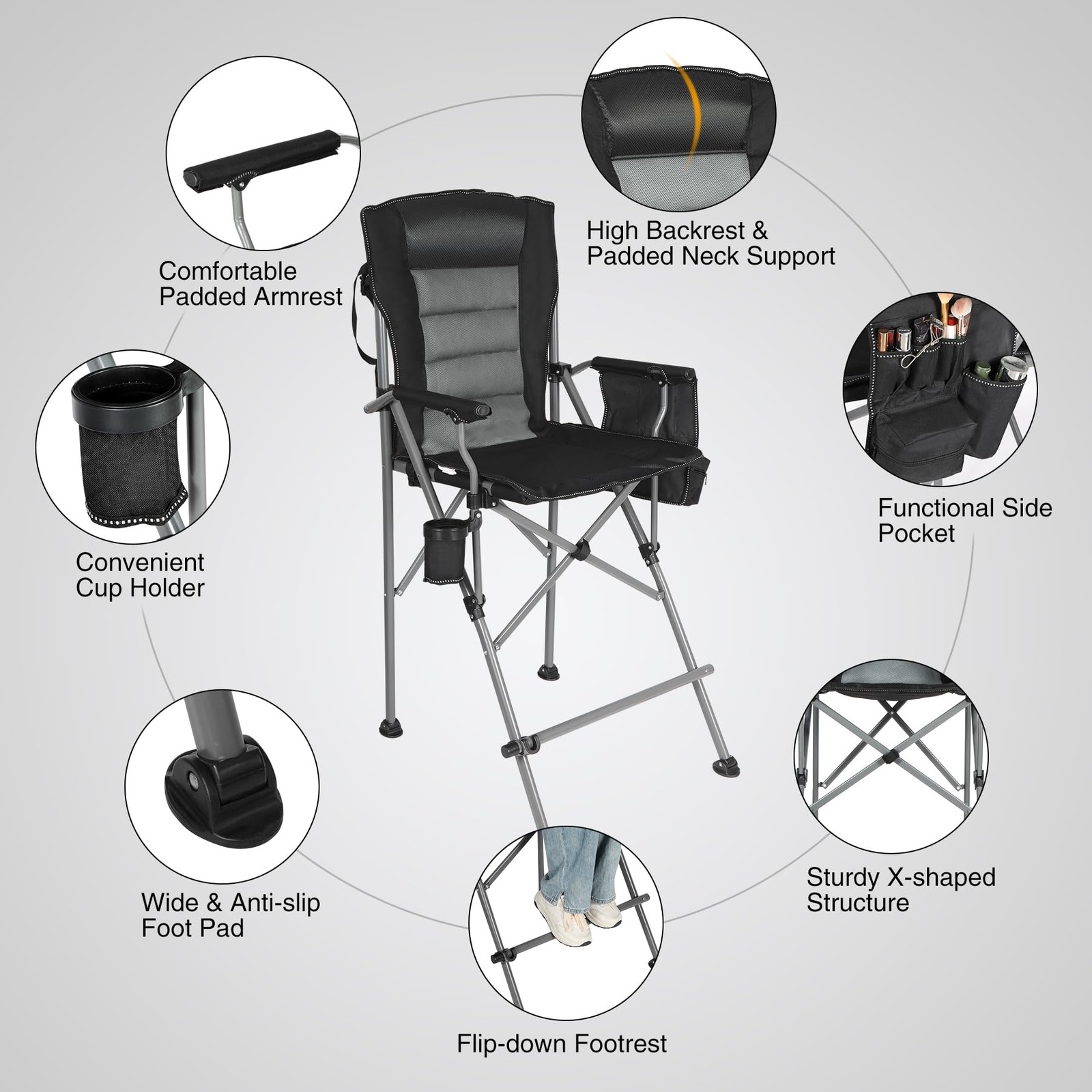 Best Extra Tall Folding Chairs for Adults 330lbs, Portable Bar Height Foldable