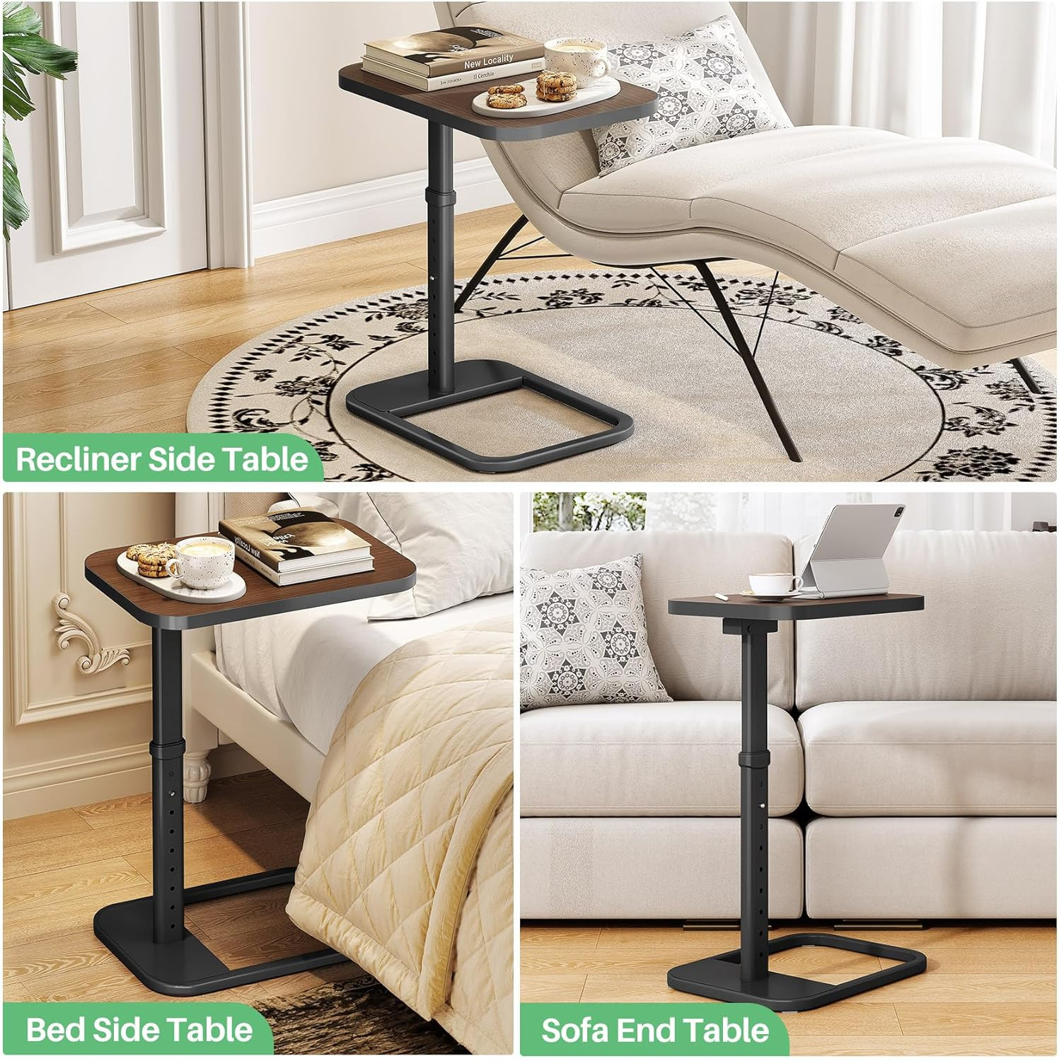 TV Tray Table, Adjustable Height & Rounded Metal Corners, Snack Table for Couch