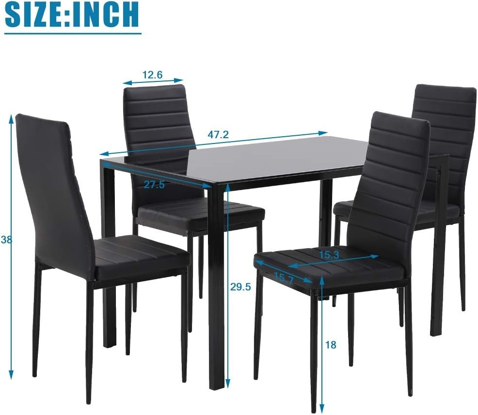 New Dining Room Table Set 5-Piece Kitchen with 4 Faux Leather Metal Frame Chairs