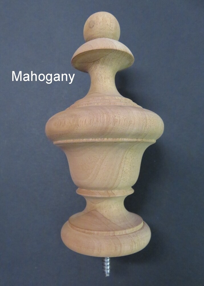 Large Wood Urn Style Finial. Oak Maple Cherry Mahogany 6 1/4 H x 3 1/4 W #29