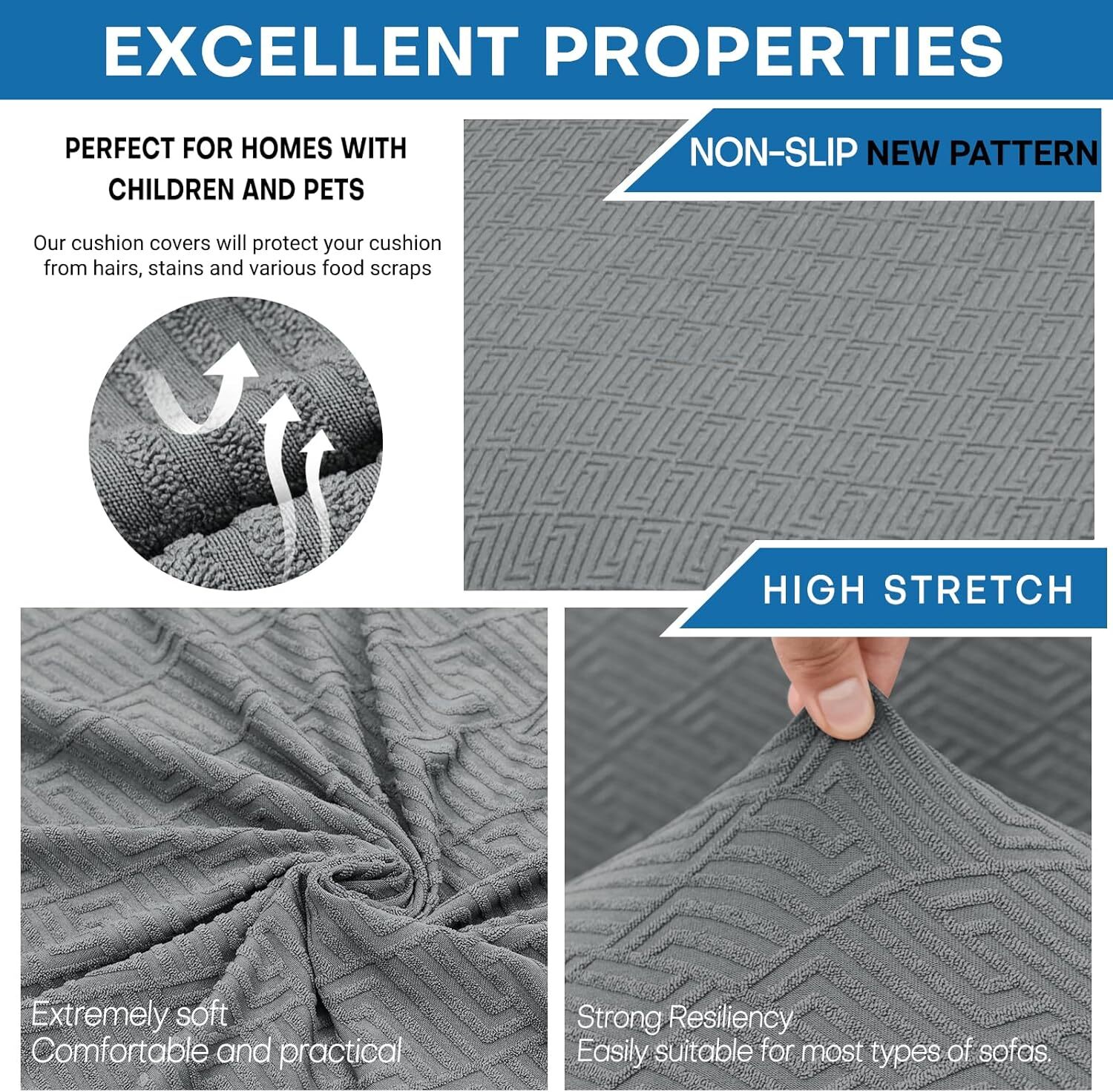 Full Size Stretch Armless Sofa Bed Cover Non-Slip Protective Cover (Light Gray)