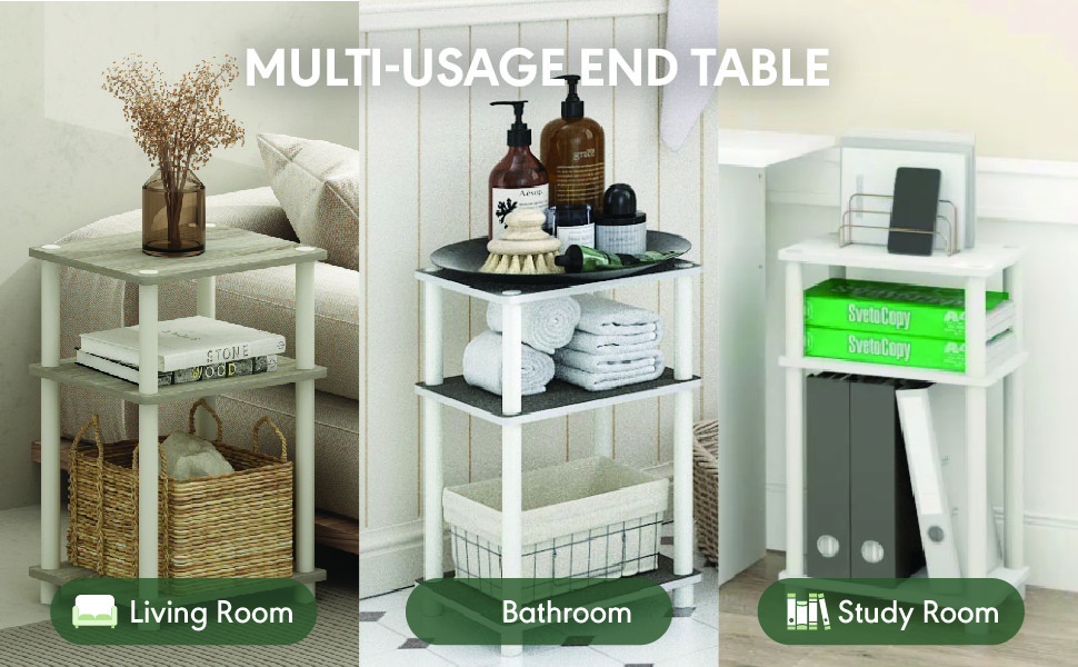 JUST Night Stand, 3-Tier Turn-N-Tube Nightstand, Toolless Bedside Table, End