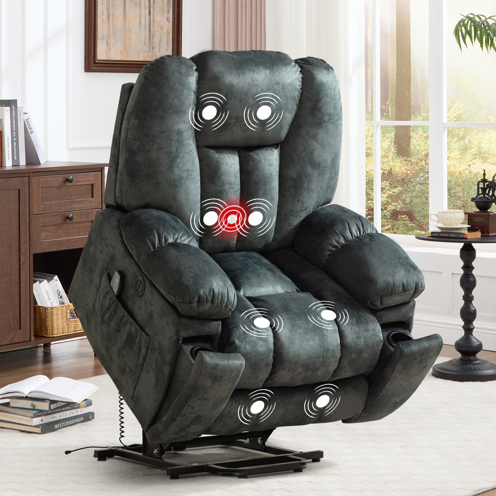 EBELLO Large Power Lift Recliner Chair with Massage, Heat, and USB for Elderly