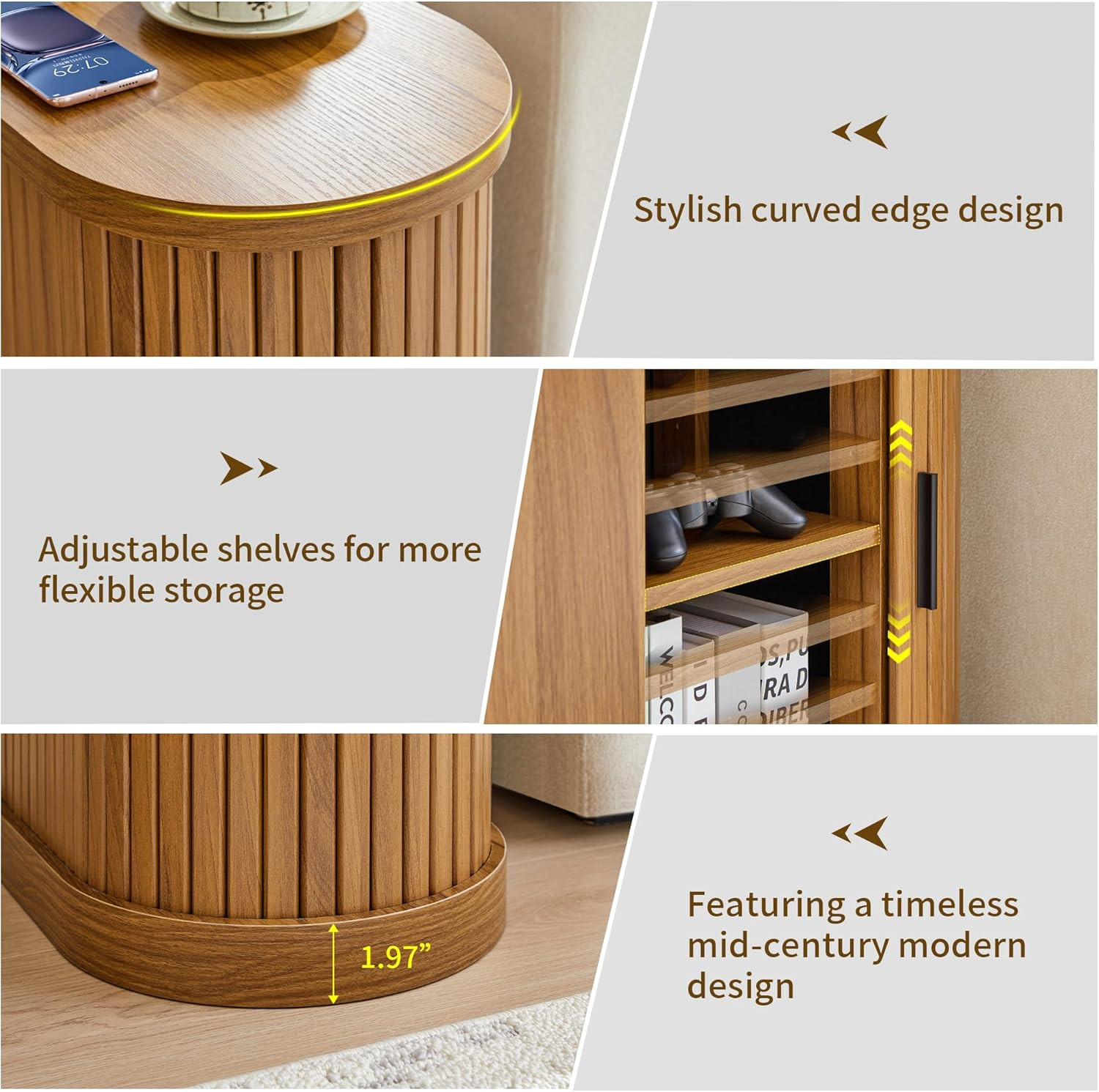 Small End Table, Narrow Side Table, Skinny Nightstand with Charging Station, Mid