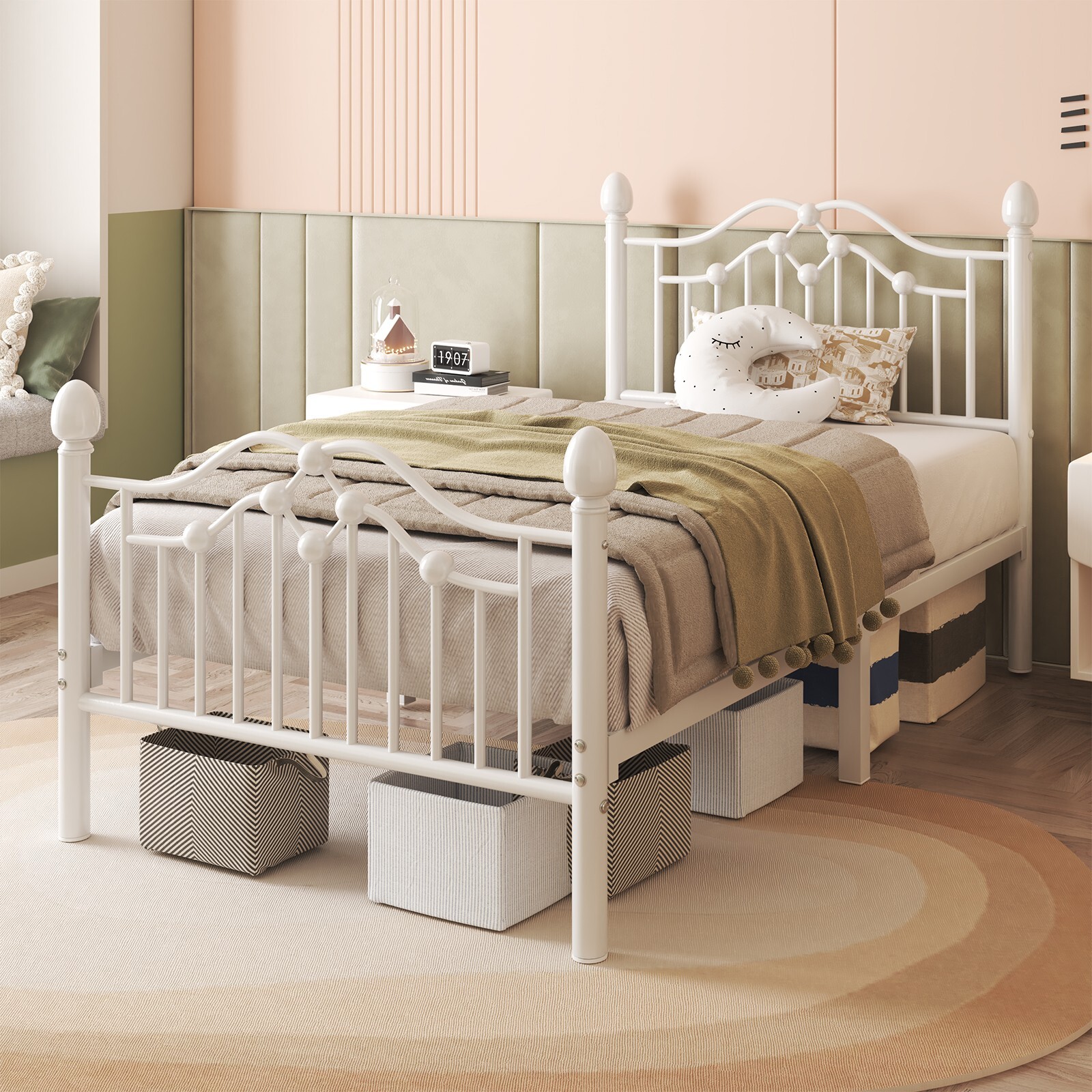 Twin Size Metal Bed Frame with Classical Headboard