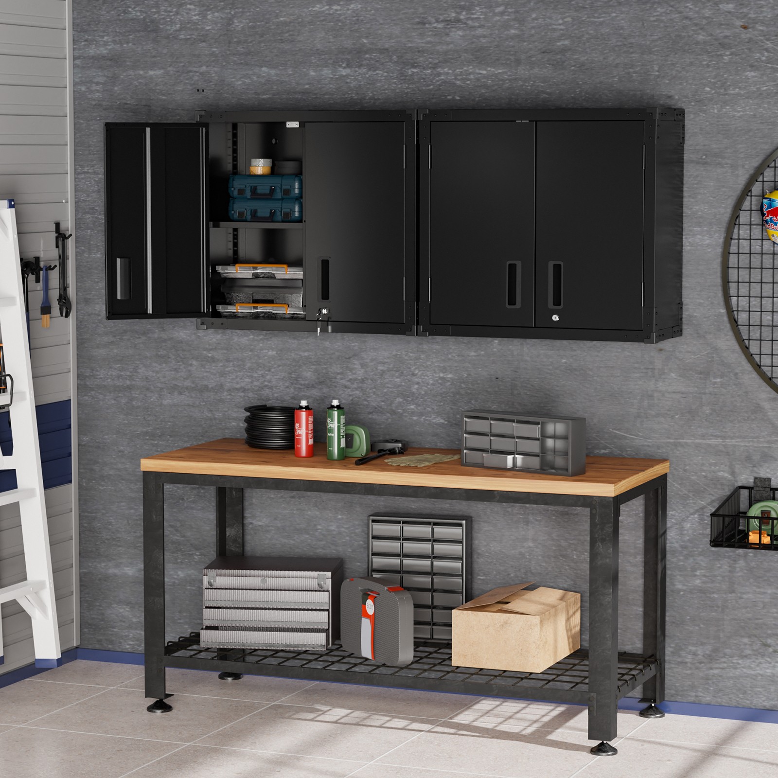 Garage Wall Storage Cabinet with Lock & Adjustable Shelves – Rust Resistant New