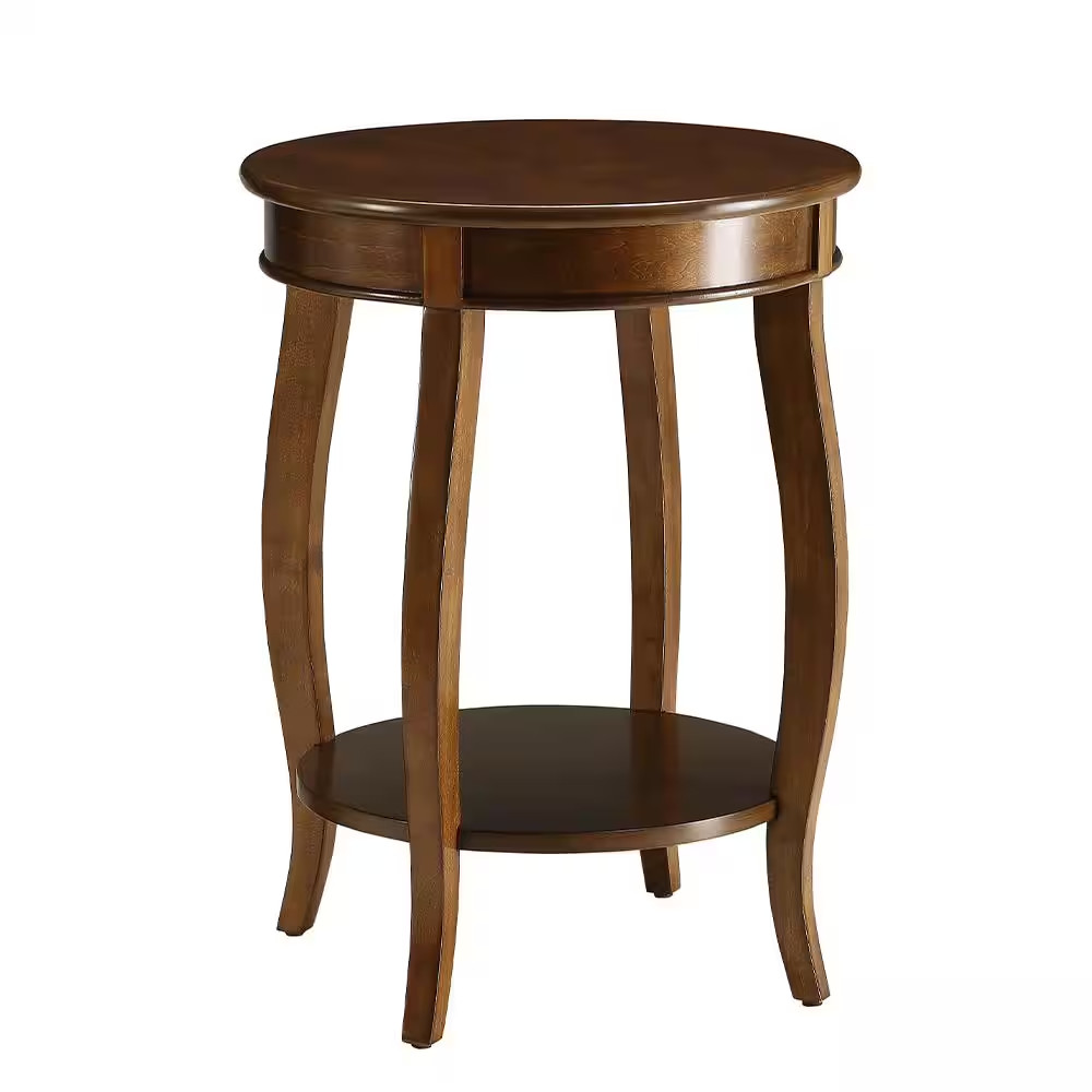 Aberta 18 In. Walnut round Wood End Table with Open Storage