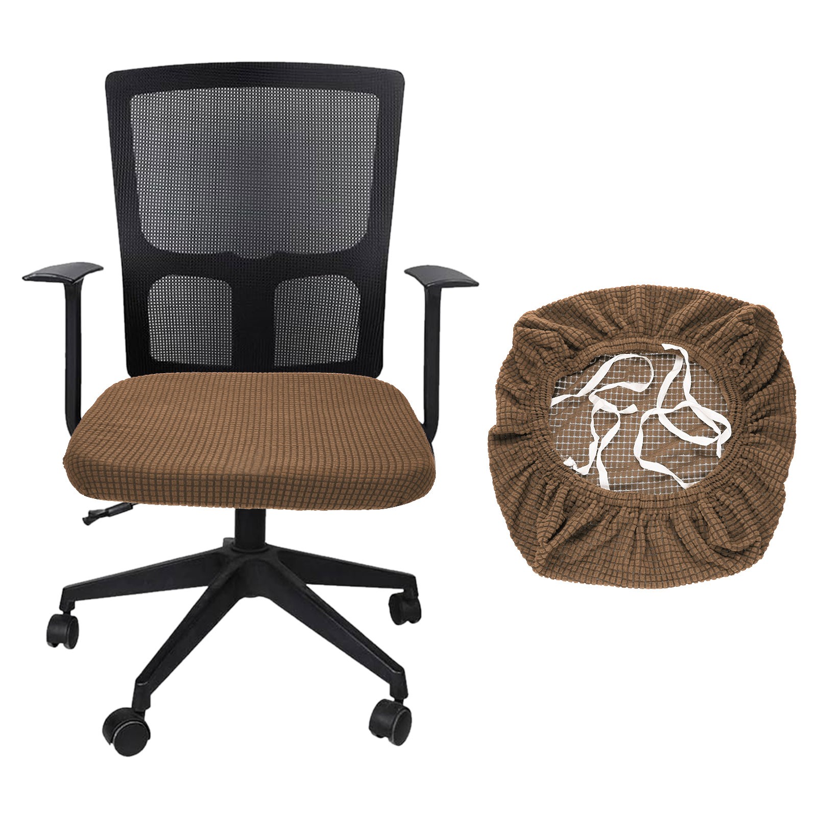 Office Chair Cover Grid Computer Chair Seat Cover L(45-48cm) Khaki
