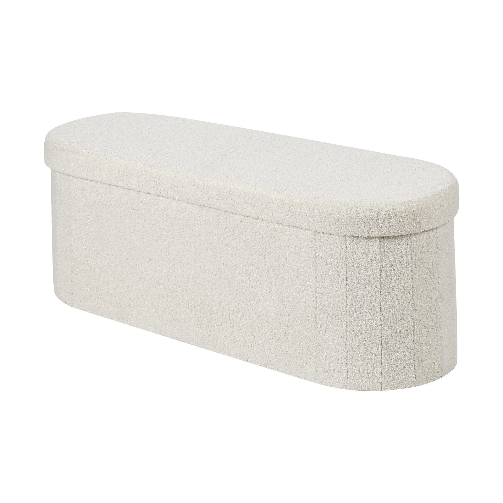 Uimoso Oval Foldable Storage Ottoman Bench with Teddy Fleece in Beige