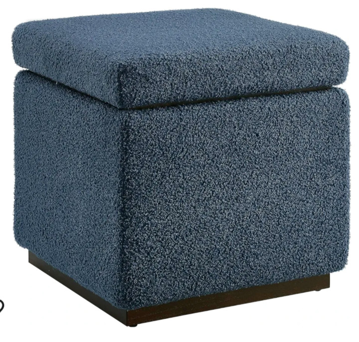 18″ Lucinda Transitional Square Wood & Boucle Upholstered Storage Ottoman Dark