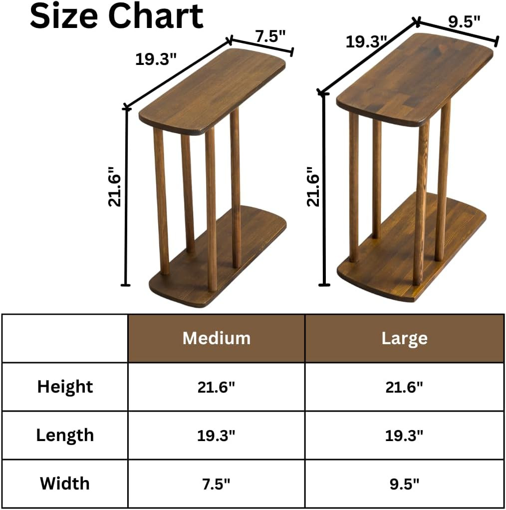 C-Shaped Solid Wood End Table for Couches – Dark Walnut, Large Size