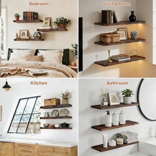 Floating Shelves 15.7 Inch Wall Mounted Wooden Set of 3 Storage Decor