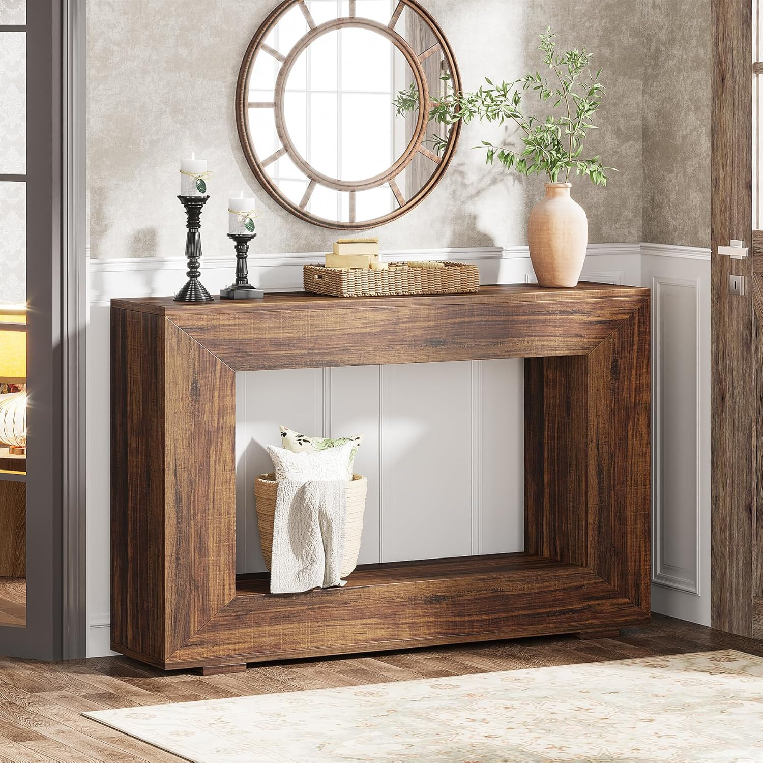 Farmhouse Console Table, 47 Inches Entryway Console Table with Storage, Industri