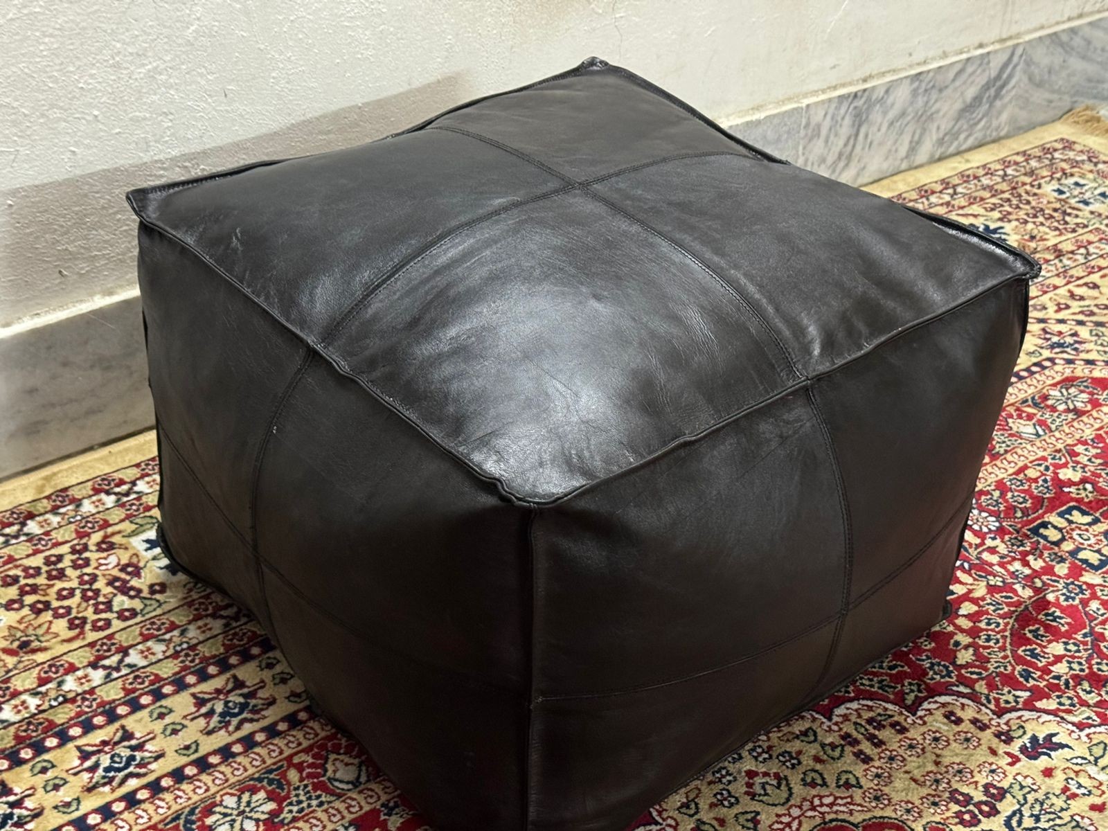 New Moroccan Style Leather Ottoman Footstool Pouffe Unstuffed Bohemian Vibe