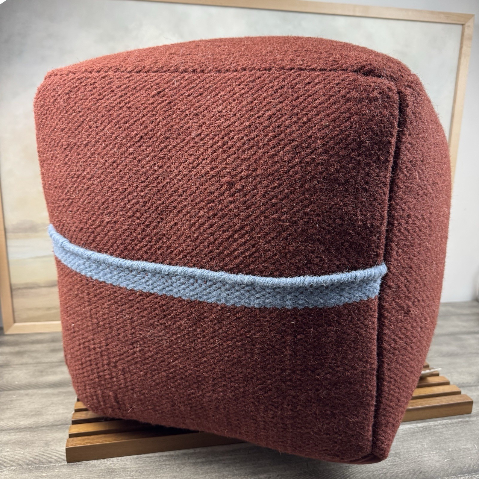West Elm Emma Chamberlain Floor Pouf 18”x18” Red Blue NWT OB