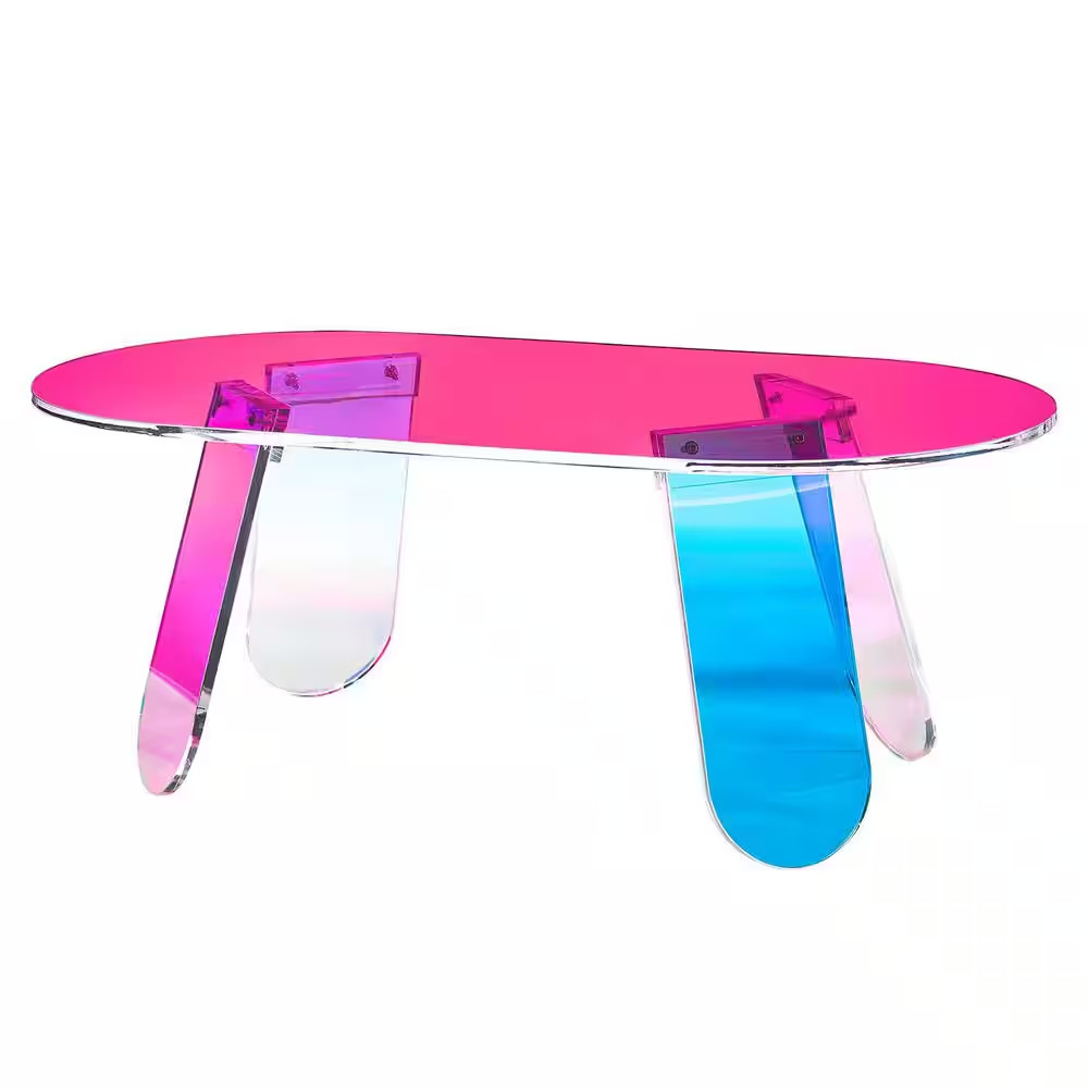 Acrylic Coffee Table, Iridescent Acrylic End Table, 13.8 In. High Colorful Acryl