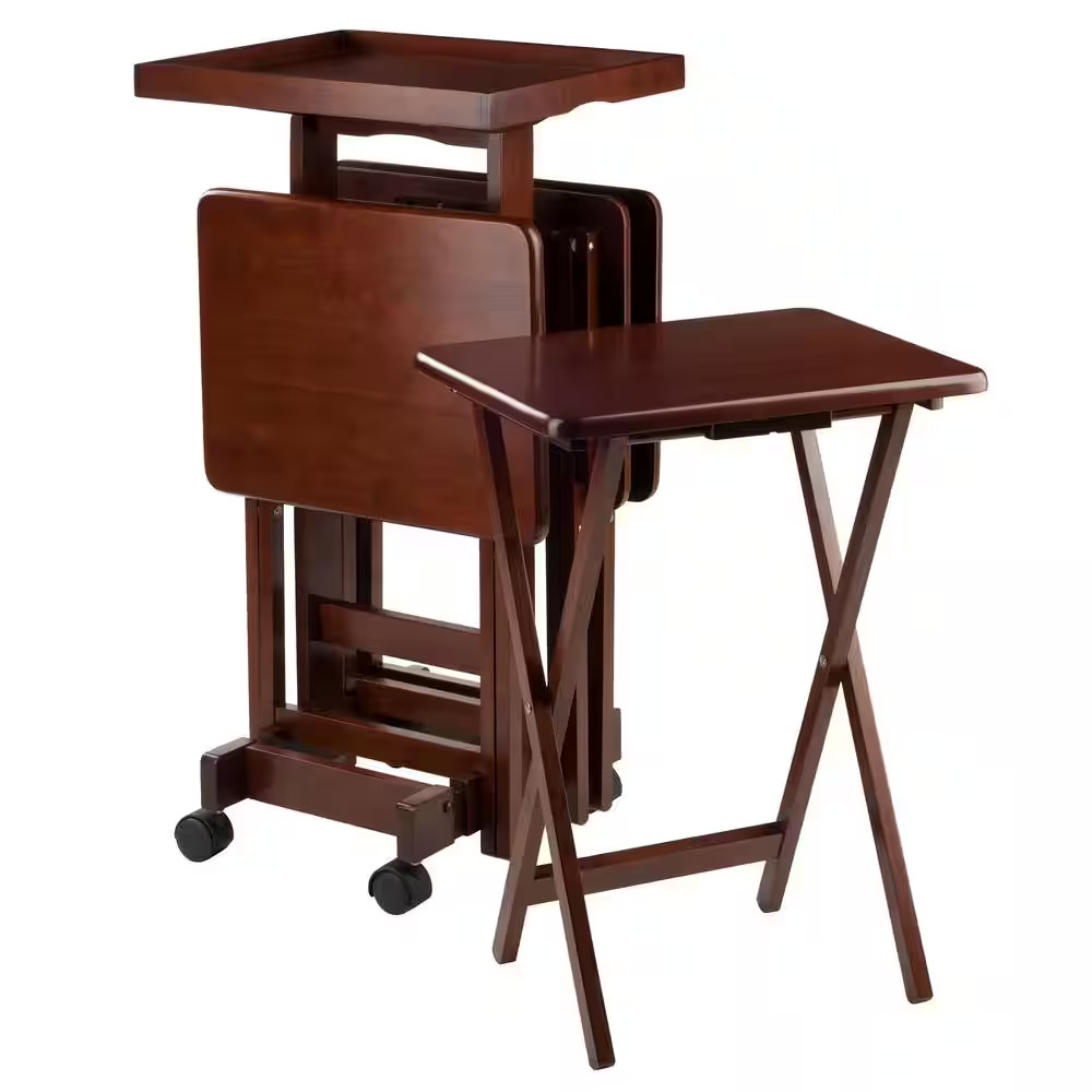 Isabelle 19.69 In. Serving Tray Oversize Walnut 6-Piece Snack Table