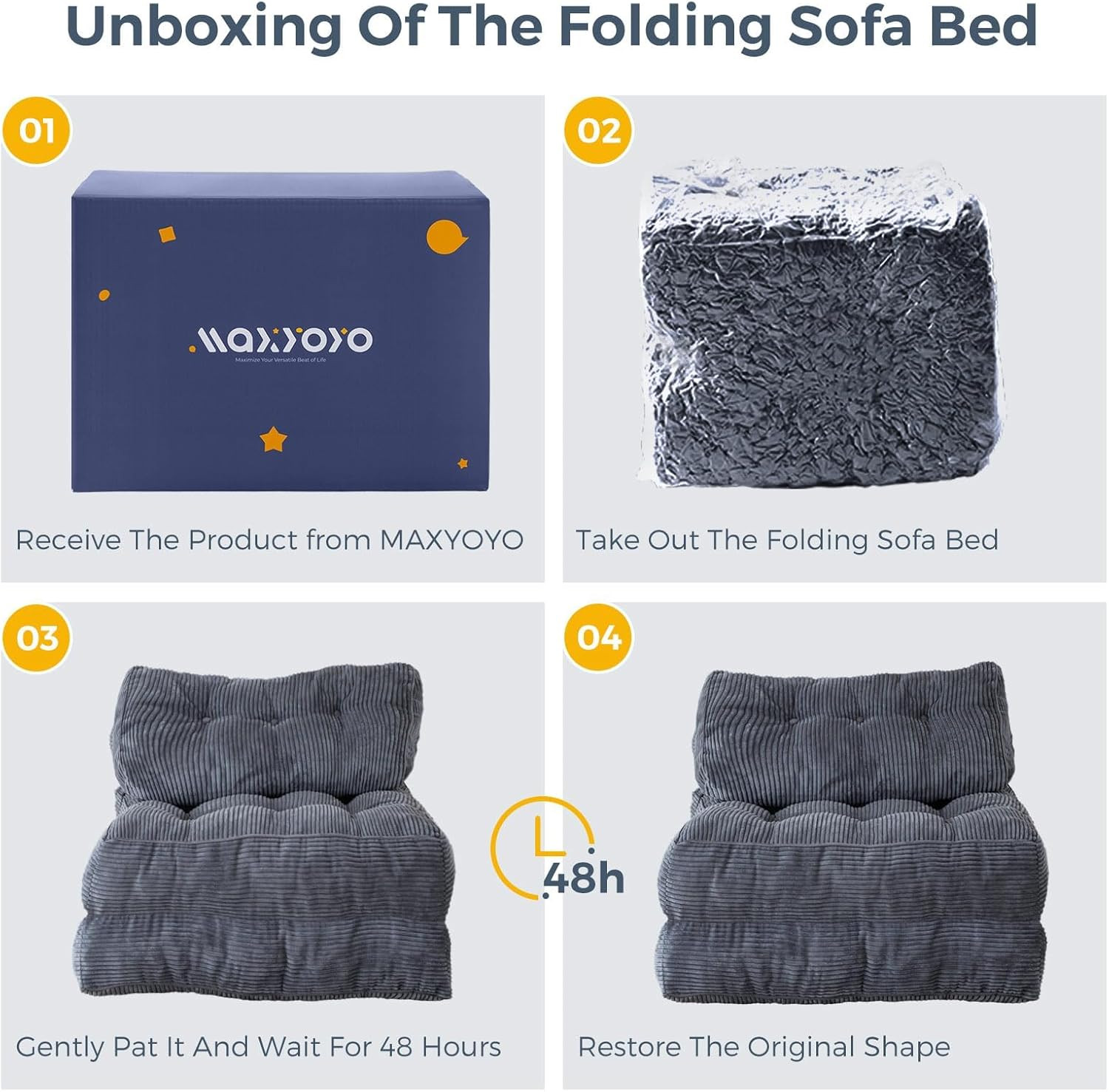 Folding Sofa Bed, Convertible Chair Bed with Pillow | Foldable Couch with Back S