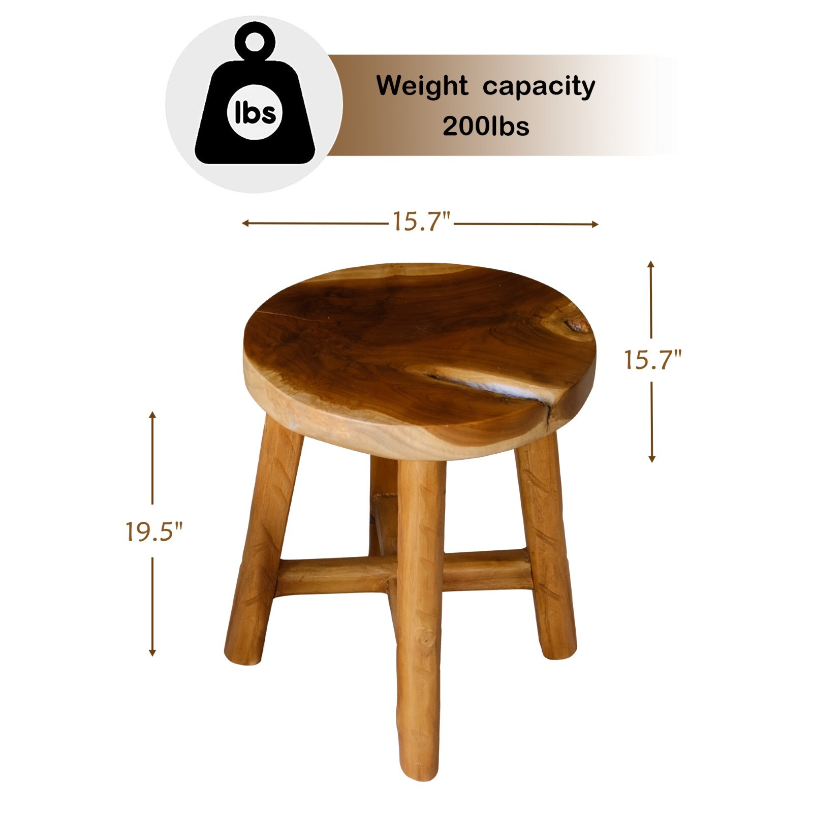 Rustic Teak Solid Wooden Stool Natural Round Side Table Bedside Table 19.5″ H