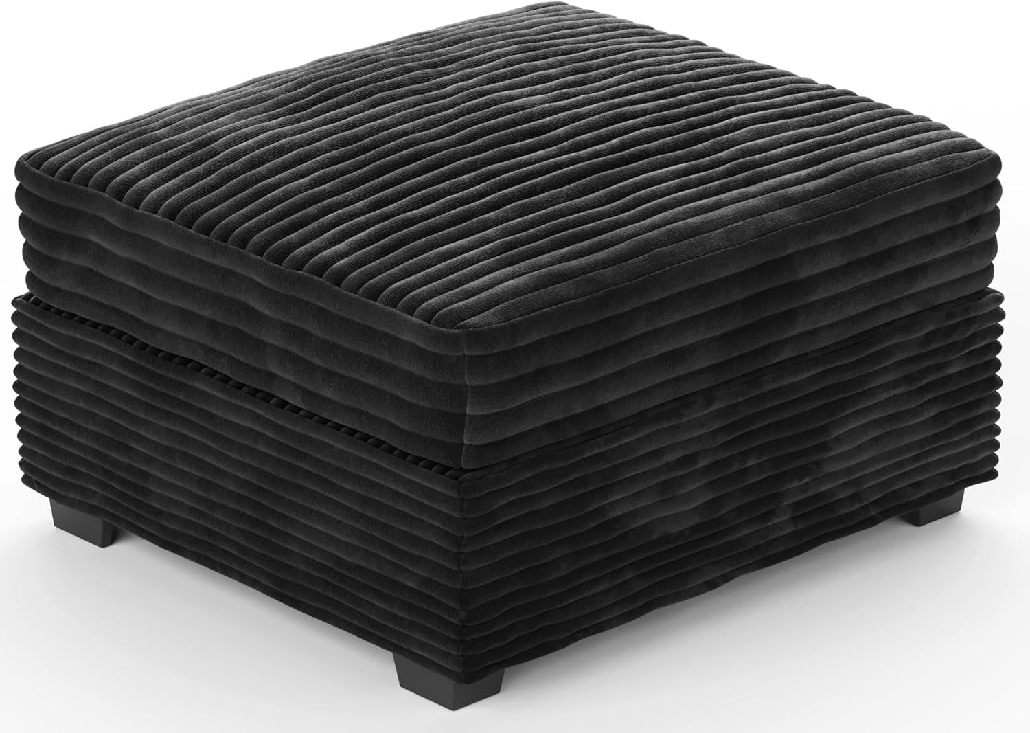 Stylish Modular Black Corduroy Sectional Sofa with Movable Ottoman