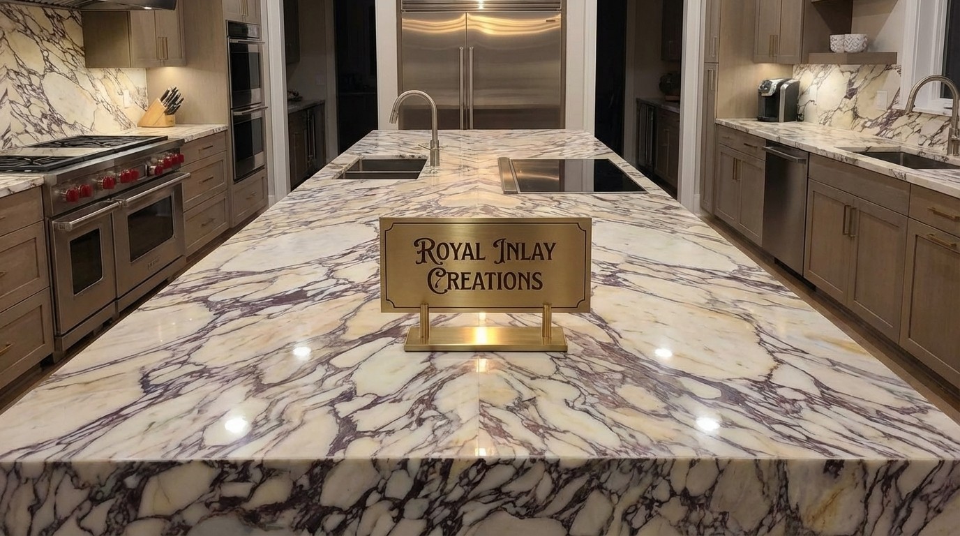 Custom Calacatta Viola Marble Kitchen Island | Purple & White Stone slab 60×30″
