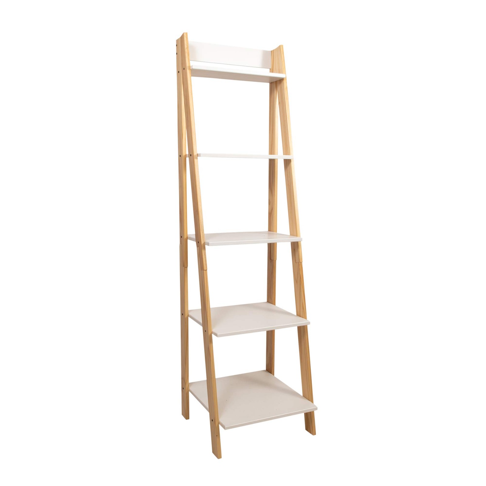 95083 ADEPTUS SOLID PINE WOOD 5 SHELF LADDER BOOKSHELF – WHITE NATURAL
