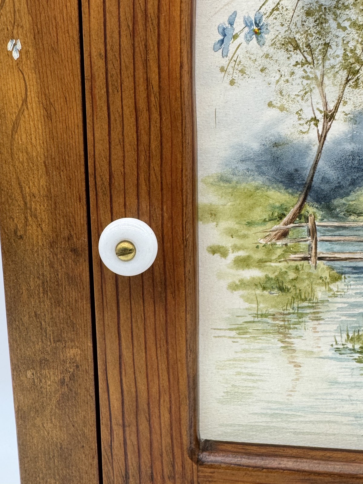 VTG Hand-Painted Floral Wood Wall Cabinet w/ Drawer & Shelf Granny Cottage Core