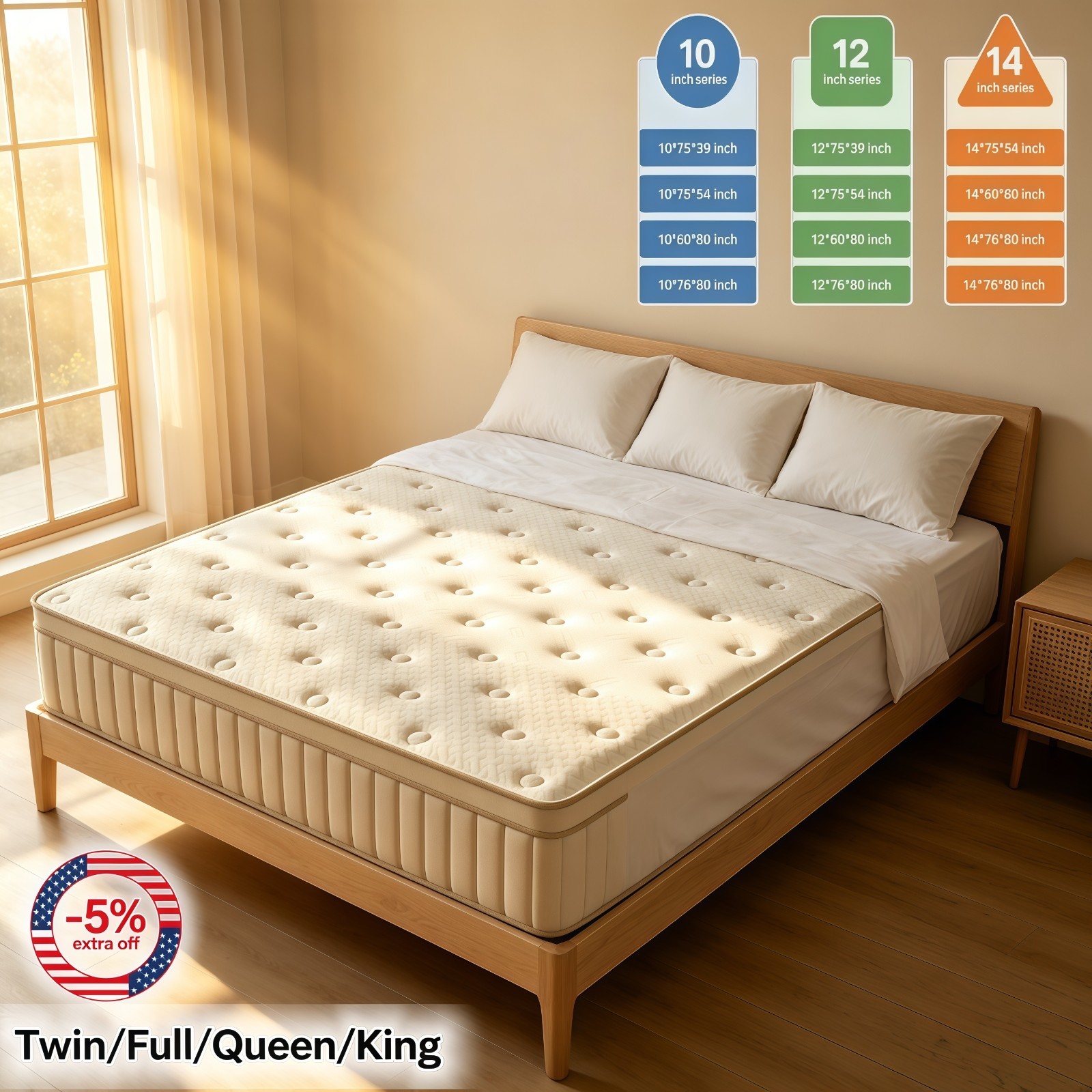 10/ 12/ 14″ Gel Memory Foam Twin Full Queen King Spring Hybrid Mattress in a Box