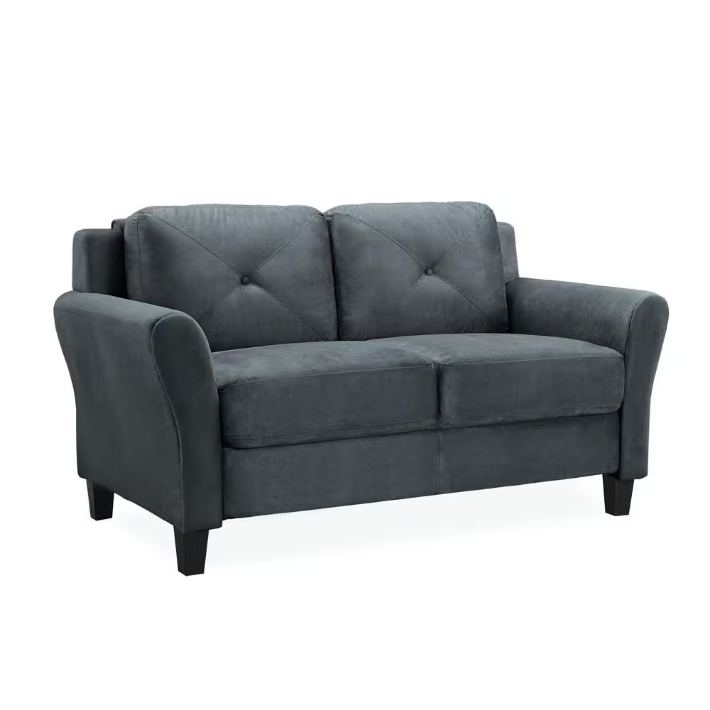 Harvard 58 In. Dark Gray Microfiber 2-Seat Loveseat with round Arms