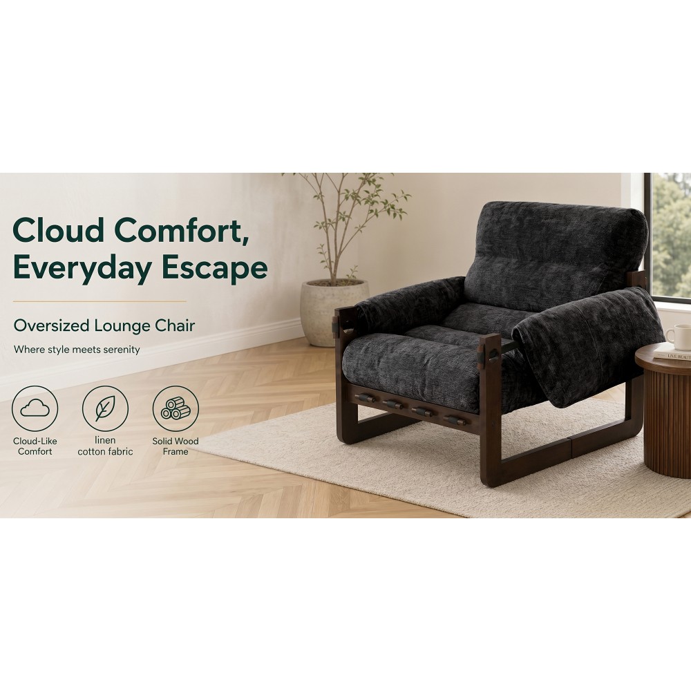 32″ Chenille Lounge Chair with Rolled Arms,Upholstered Accent Armchair,Dark Gray