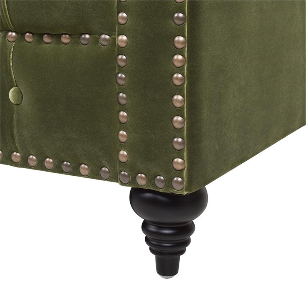 Pemberly Row 88″ Tufted Chesterfield Sofa in Olive Green Velvet