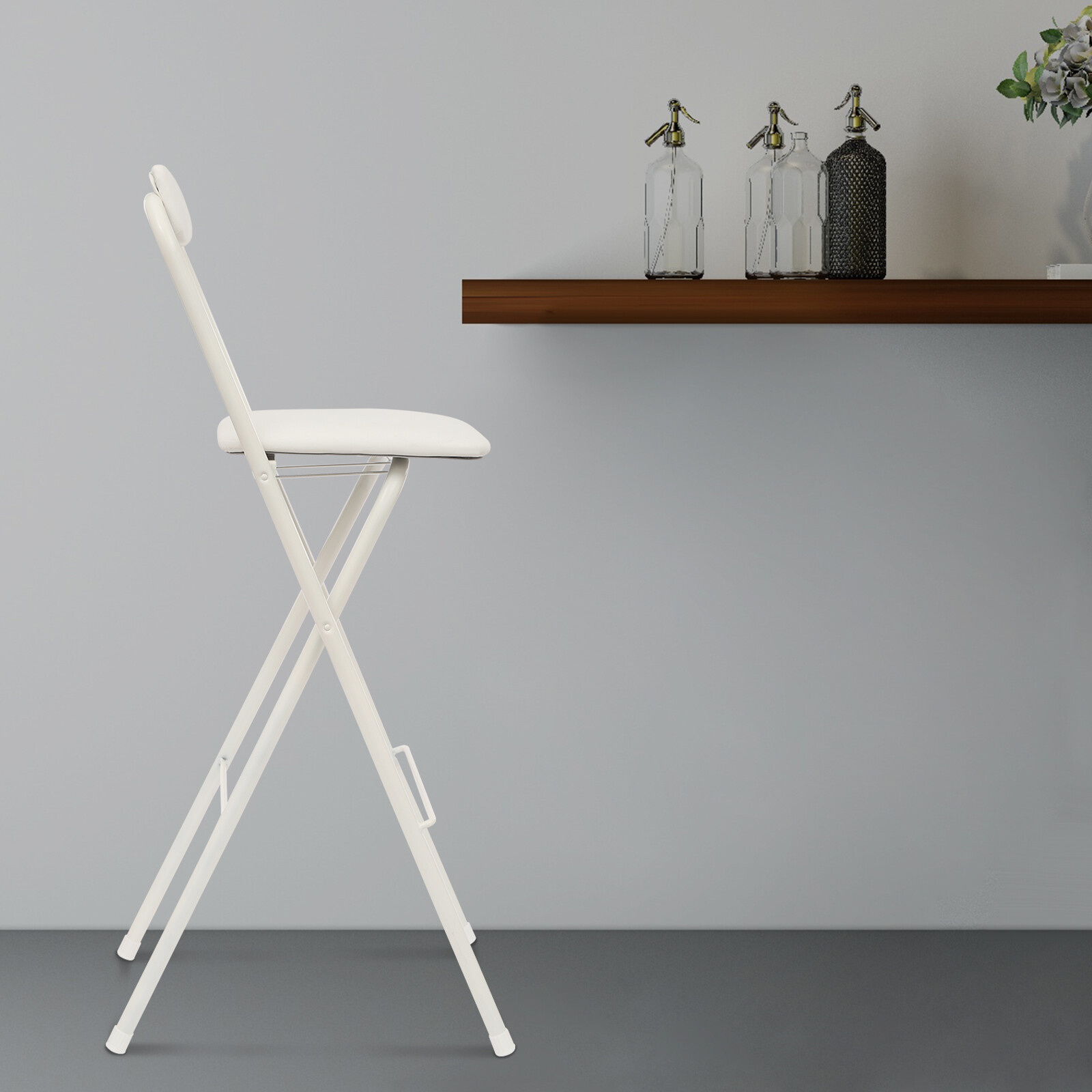 White Foldable Bar Chair, Tall Folding Chair, Folding Stool, Load Capacity 125kg