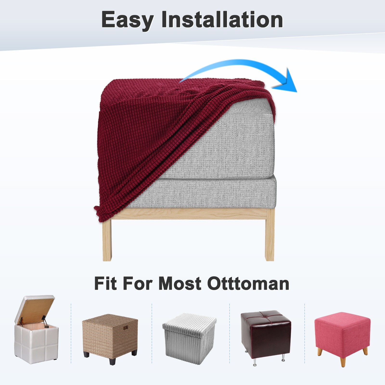1-Pack 13″x13″x15″ Stretch Square Ottoman Slipcovers Footstool Protector Wine