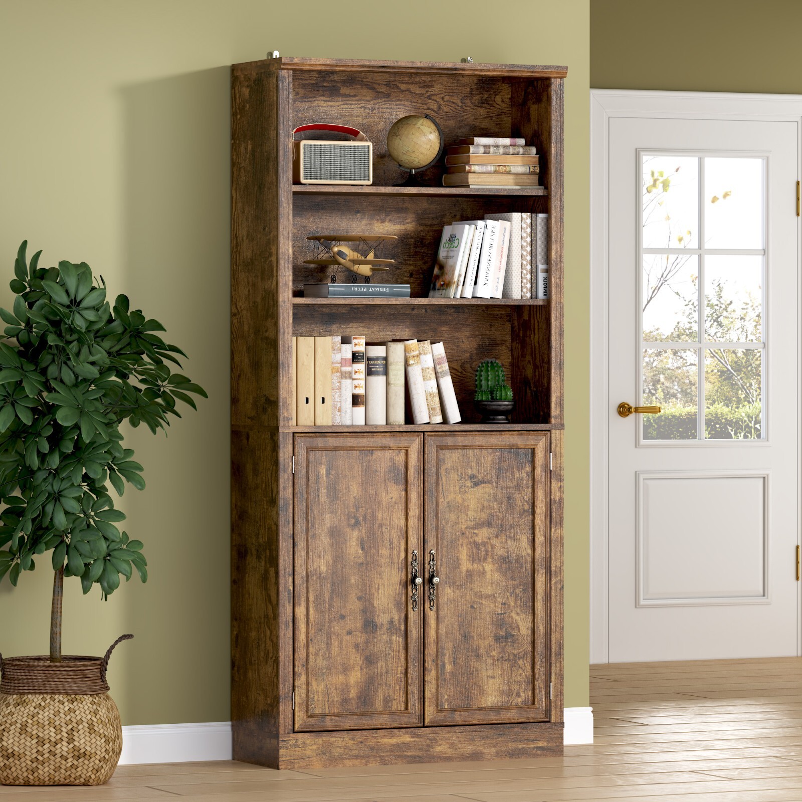 Bookshelves Bookcases with Doors Floor Standing 6 Tier Display Storage Shelf