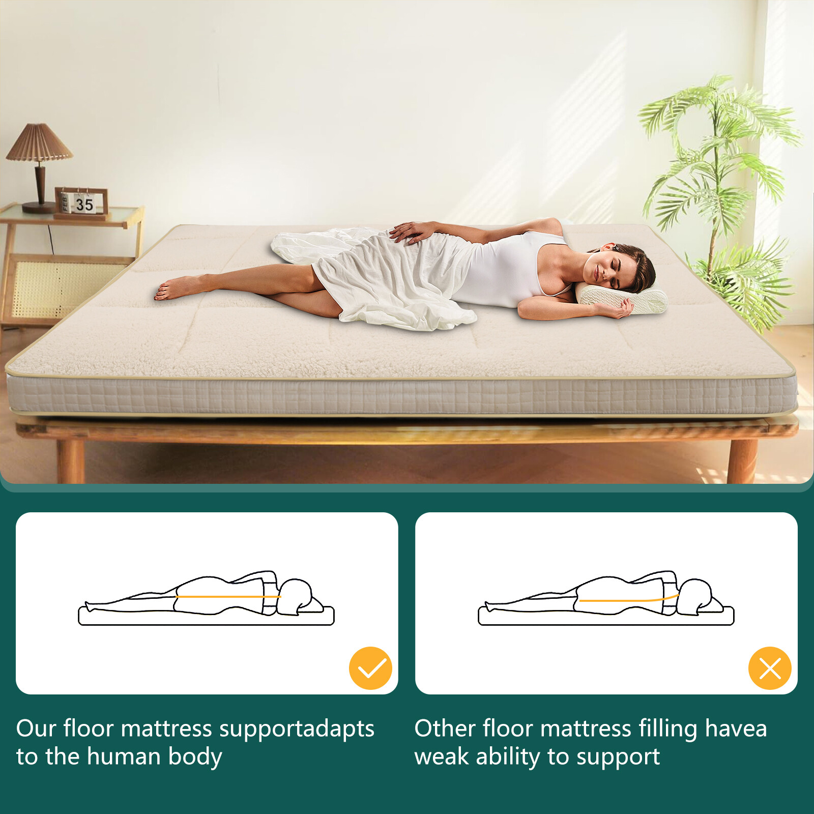 NAIZEA Japanese Floor Mattress Futon Mattress, Foldable Sherpa Fleece Mattress